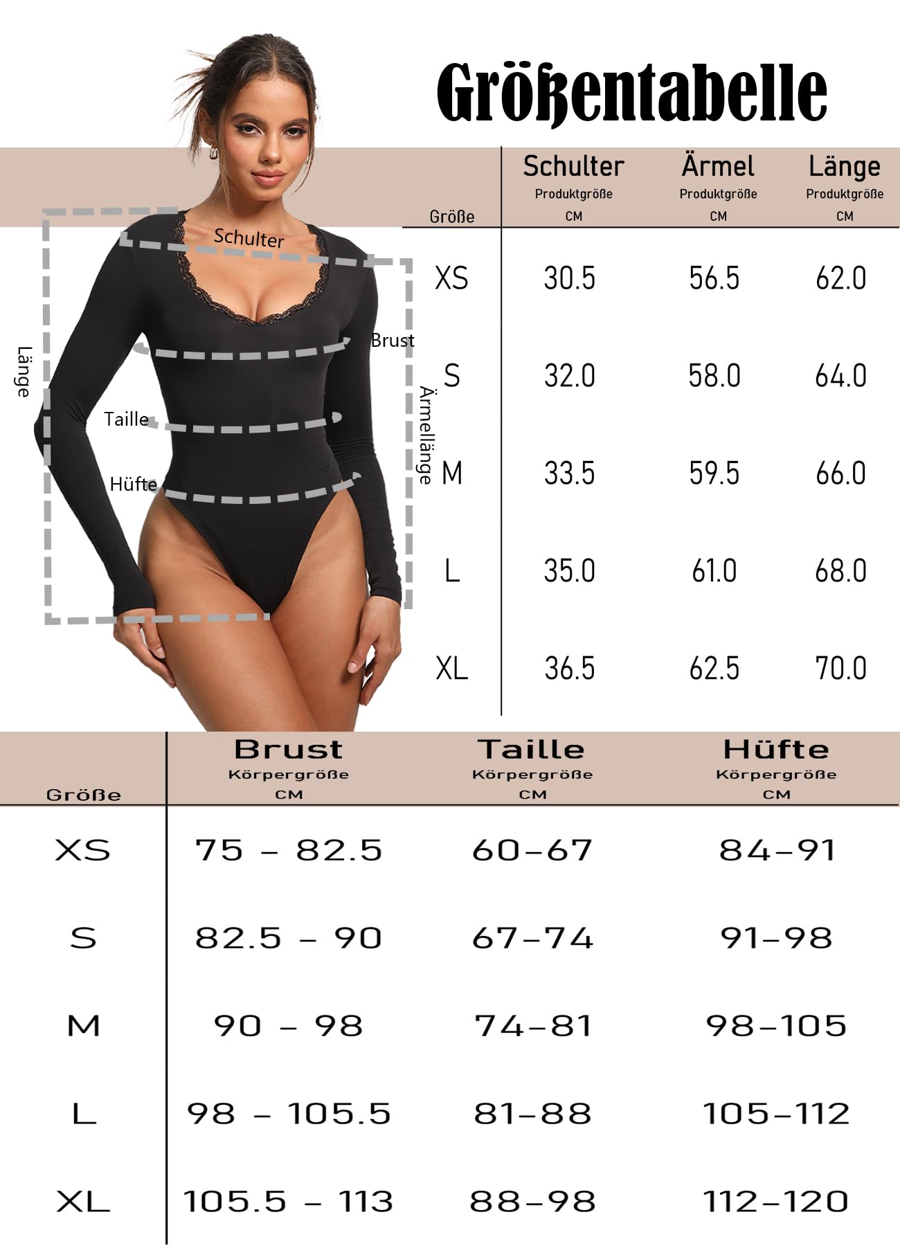 Navneet Body da donna a maniche lunghe, con scollo a V, elegante, sexy, in pizzo, per autunno e feste