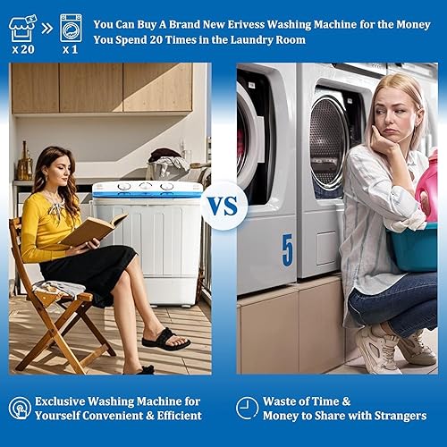 Miniatura 2 de Erivess Portable Twin Tub Washing Machine, Buy 1(washer) Get 1(Dry Rack) Free! 11lbs Washer Mini Compact Laundry Machine and 7lbs Drain Pump,