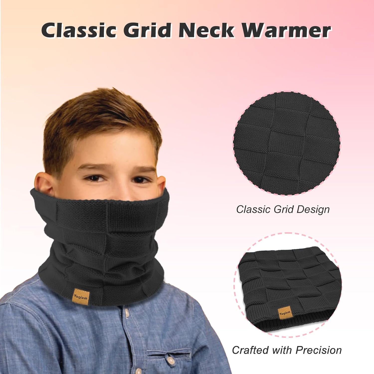 Kids Double-layer Knit Neck Warmer Gaiter | Thermal Fleece Face Cover for 6-14 Year Olds Boys Girls | Ski, Play