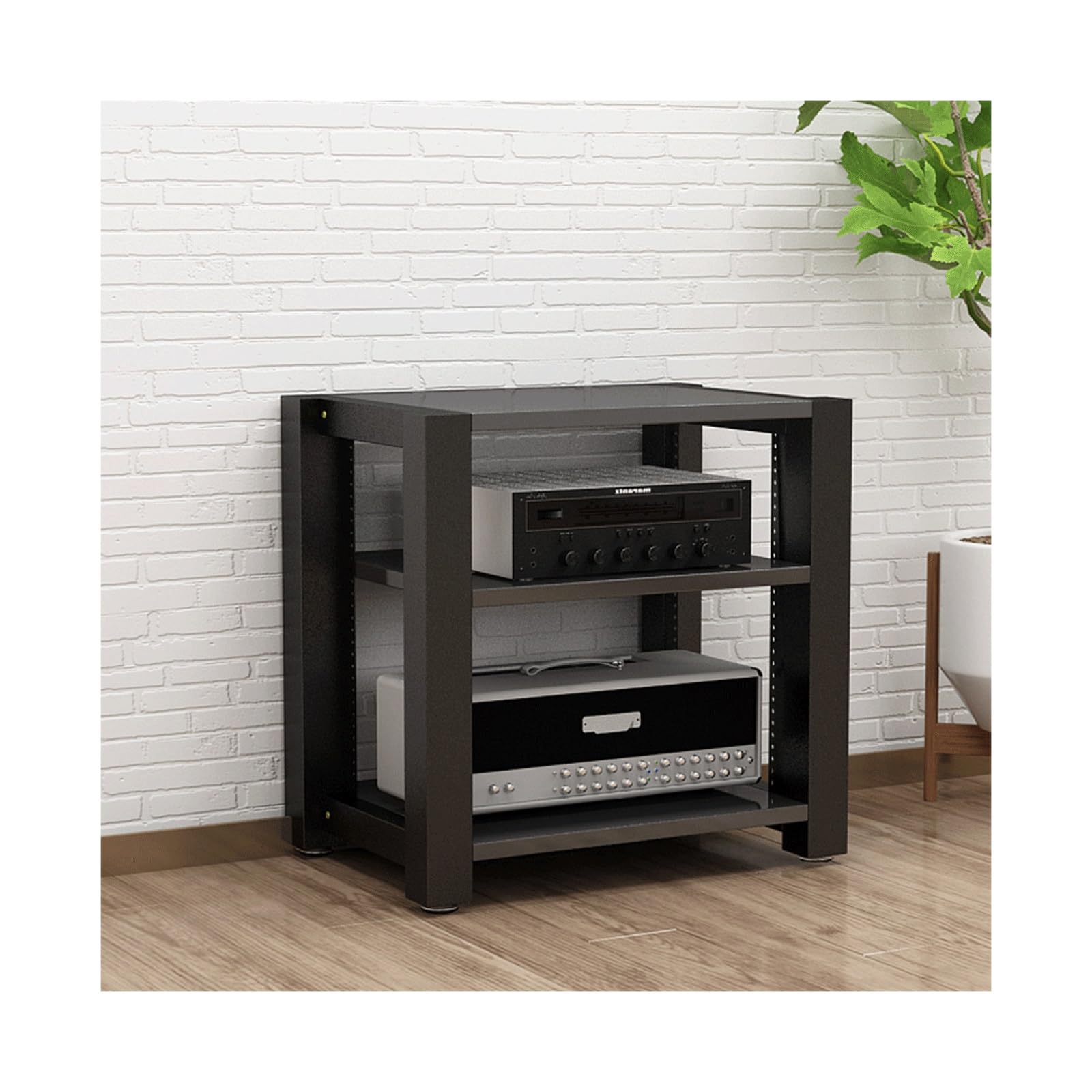 AdjustableStandÉtagère de rangement AV à 3 niveaux pour lecteur de disques CD et composants stéréo Tour audio moderne pour studio à domicile et salon (Noir)