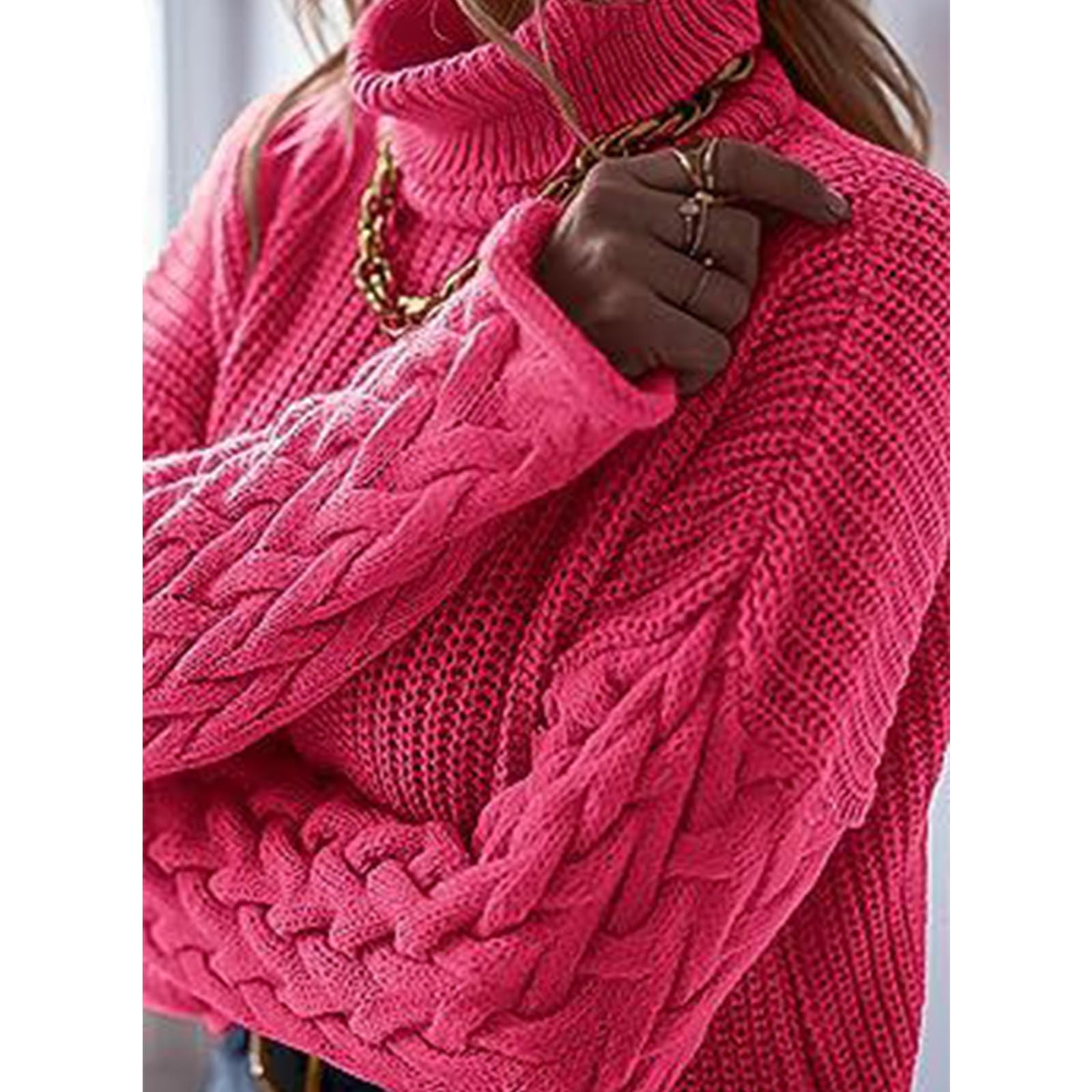 Greabuy Maglione lavorato a maglia a trecce a tinta unita da donna a maniche lunghe autunno inverno pullover felpa per donna maglione casual camicie da donna maglioni da donna felpe a maglia leggere,