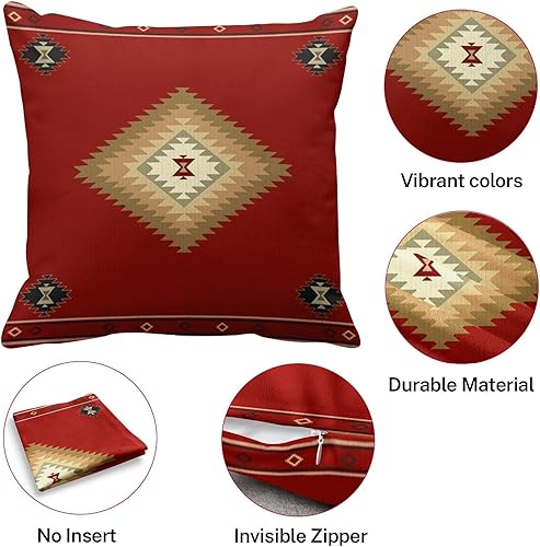 Miniatura 5 de ArtSocket Juego de 4 fundas de almohada del suroeste occidental tribal rojo nativo americano para el hogar, cultural, geométrico, país, decoración