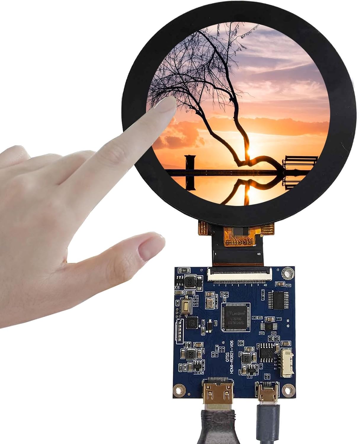 2.8 inch 480X480 IPS MIPI 330nit Circle LCD Touch Screen and 40 pins Controller Board,