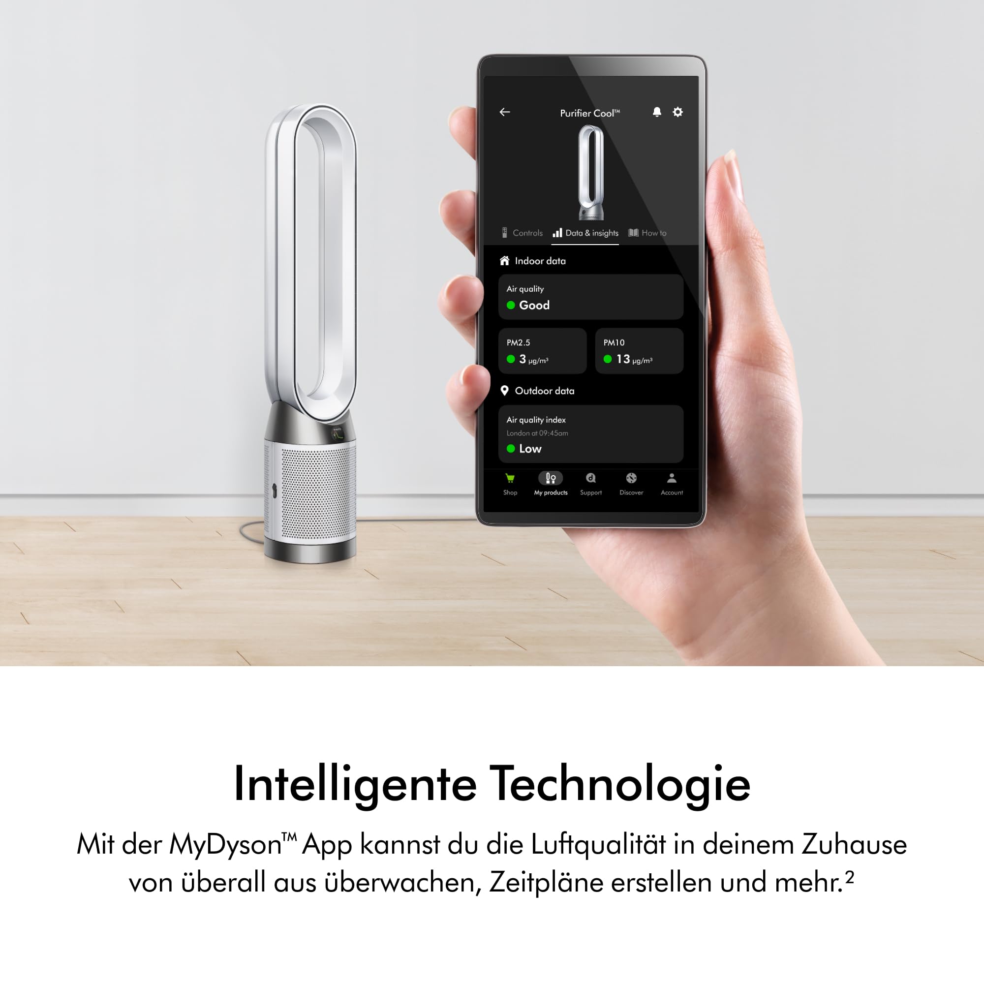 Dyson Purifier Cool™ PC1 Turmventilator Luftreiniger mit HEPA‑H13‑Filter – Leistungsstarke Kühlung & Luftreinigung für Räume bis 23qm, Steuerung über App‑ & Fernbedienung, 350° Rotation (Weiß)