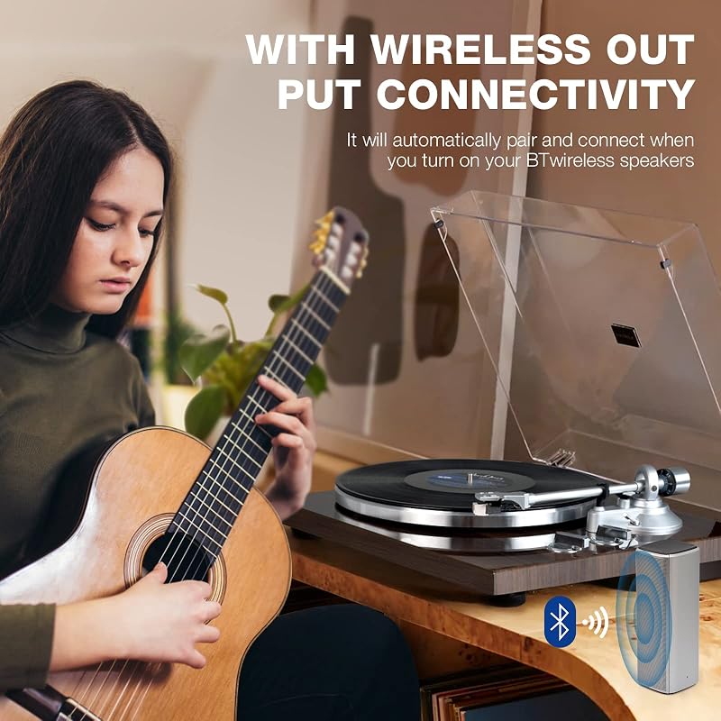 SeeYing Bluetooth Lemezjátszó Szíjhajtású Bakelit Zenelejátszó 33/45 RPM Phono Előerősítővel és Mágneses Hangszedővel