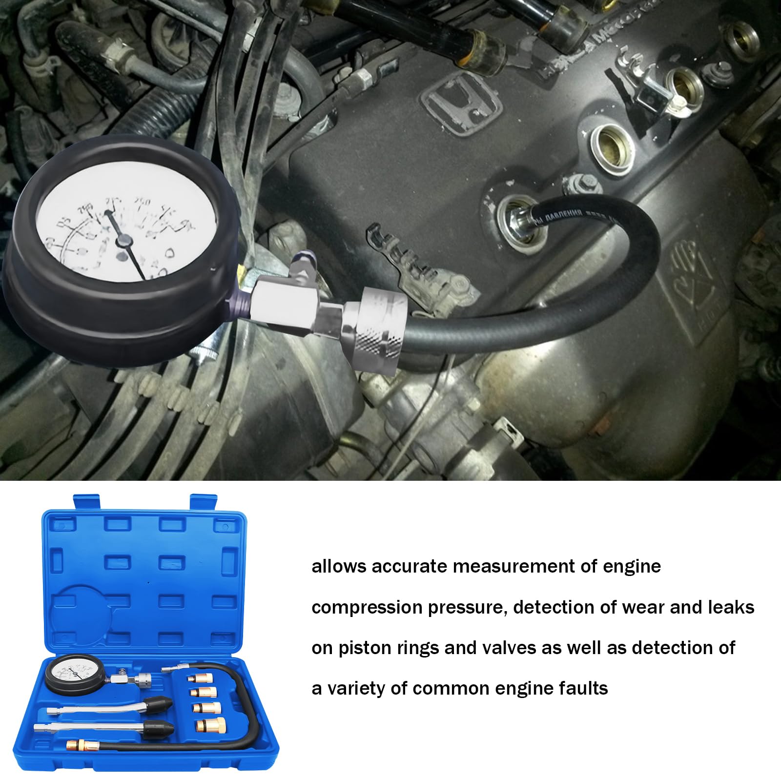 Tester di compressione, tester di compressione standard, tester di compressione per benzina, kit tester di compressione, per controllare e misurare la compressione del motore auto M10 M12 M14 M18