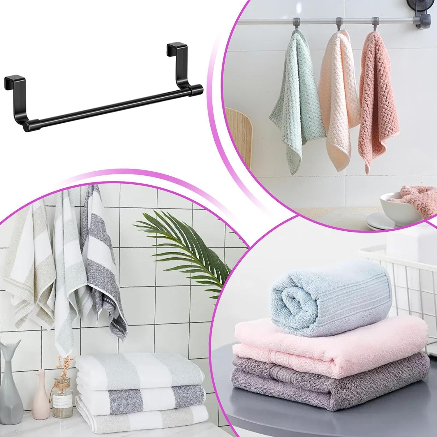 Over Cabinet Towel Holder, Steel Rack, with No Drill Design, Kitchen