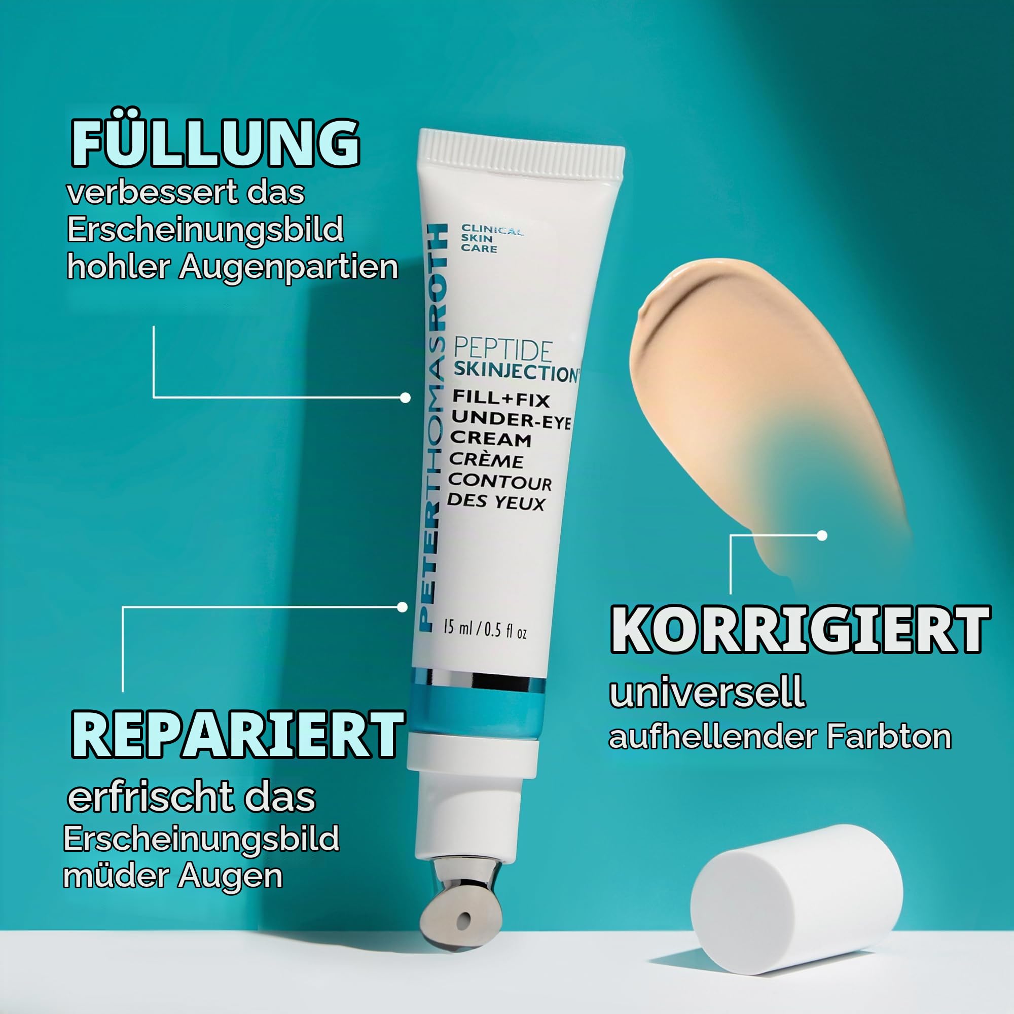 Peter Thomas Roth - Peptide Skinjection Fill + Fix Under-Eye Cream 15ml – Eye cream for dark circles, under-eye hollowness, fine lines – Peptides, Hyaluronic Acid, Caffeine