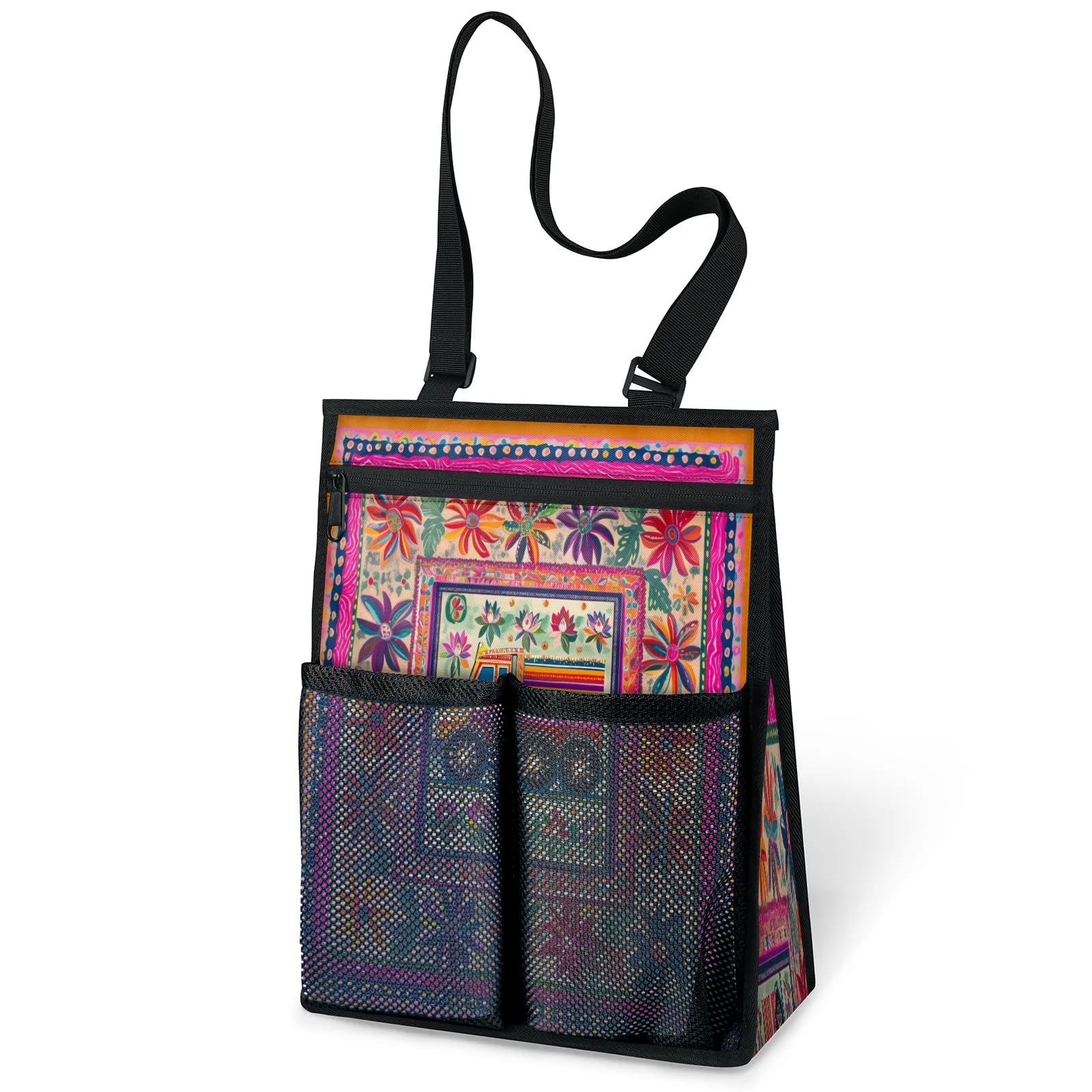 Ourtheme Truck Indian Flowers Portable Shower Bag for Travel Gym Camp Beach Tote Shower Caddy Bags Hanging Toiletry