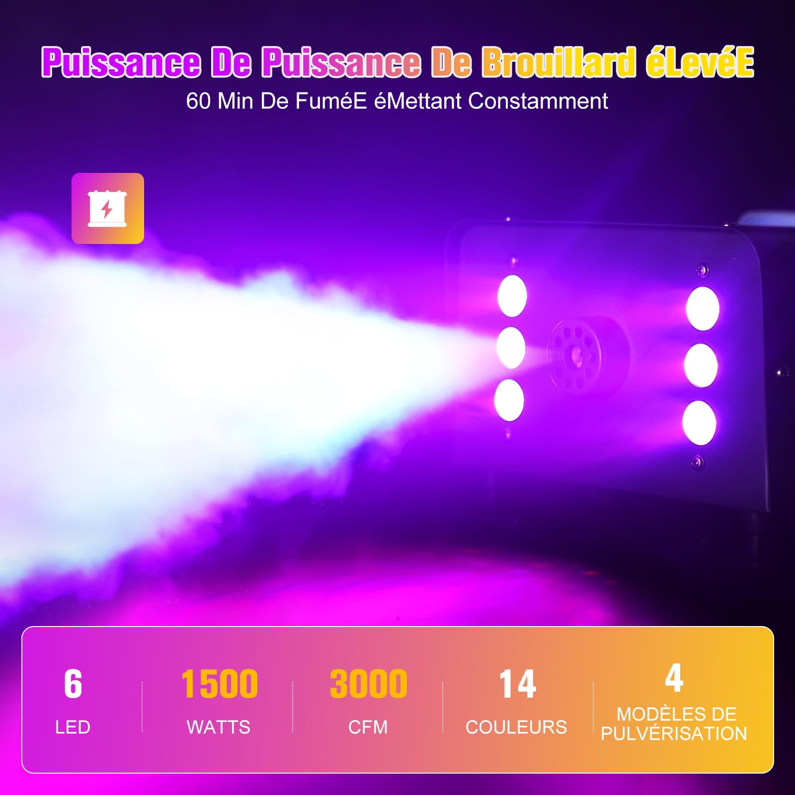 UKing 1500W Machine à Fumée avec 6 LED RGB, Machine à Brouillard de Fête avec Télécommande et Réservoir de 1L, Volume de Brouillard élevé, pour Halloween, Noël et les Mariages
