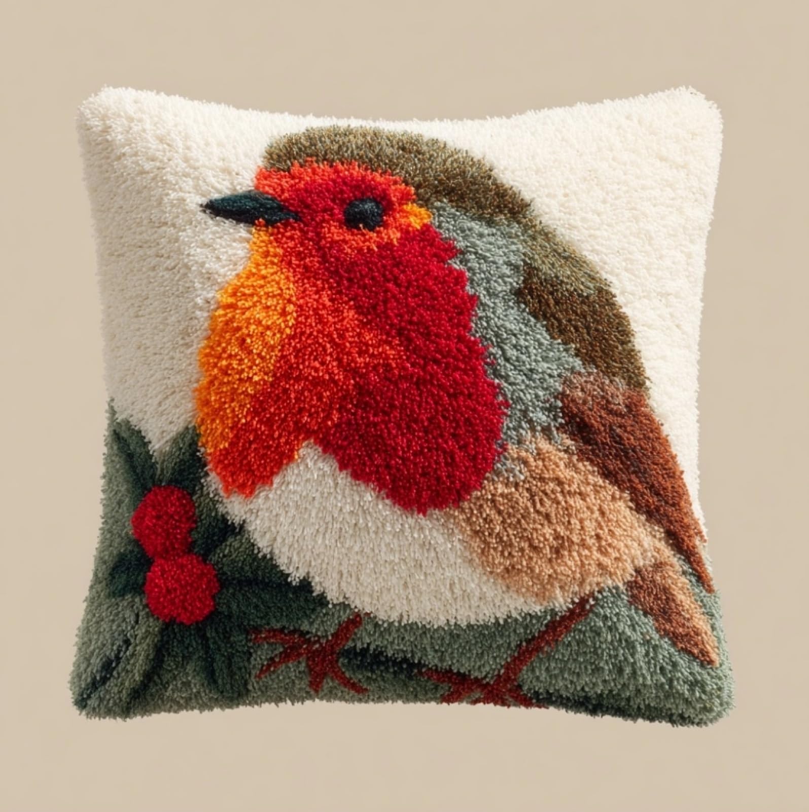 Wallustrioaw Robin 43X43cm Latch Hook Pillow Cover Kit,