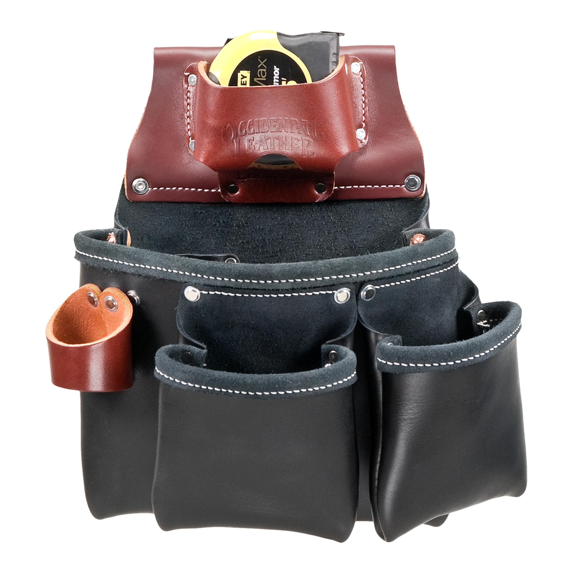 Occidental Leather 3 Pouch Pro Tool Bag with Tape Holder - Left Handed, Black - 11 Pockets & Tool Holders - Made in USA
