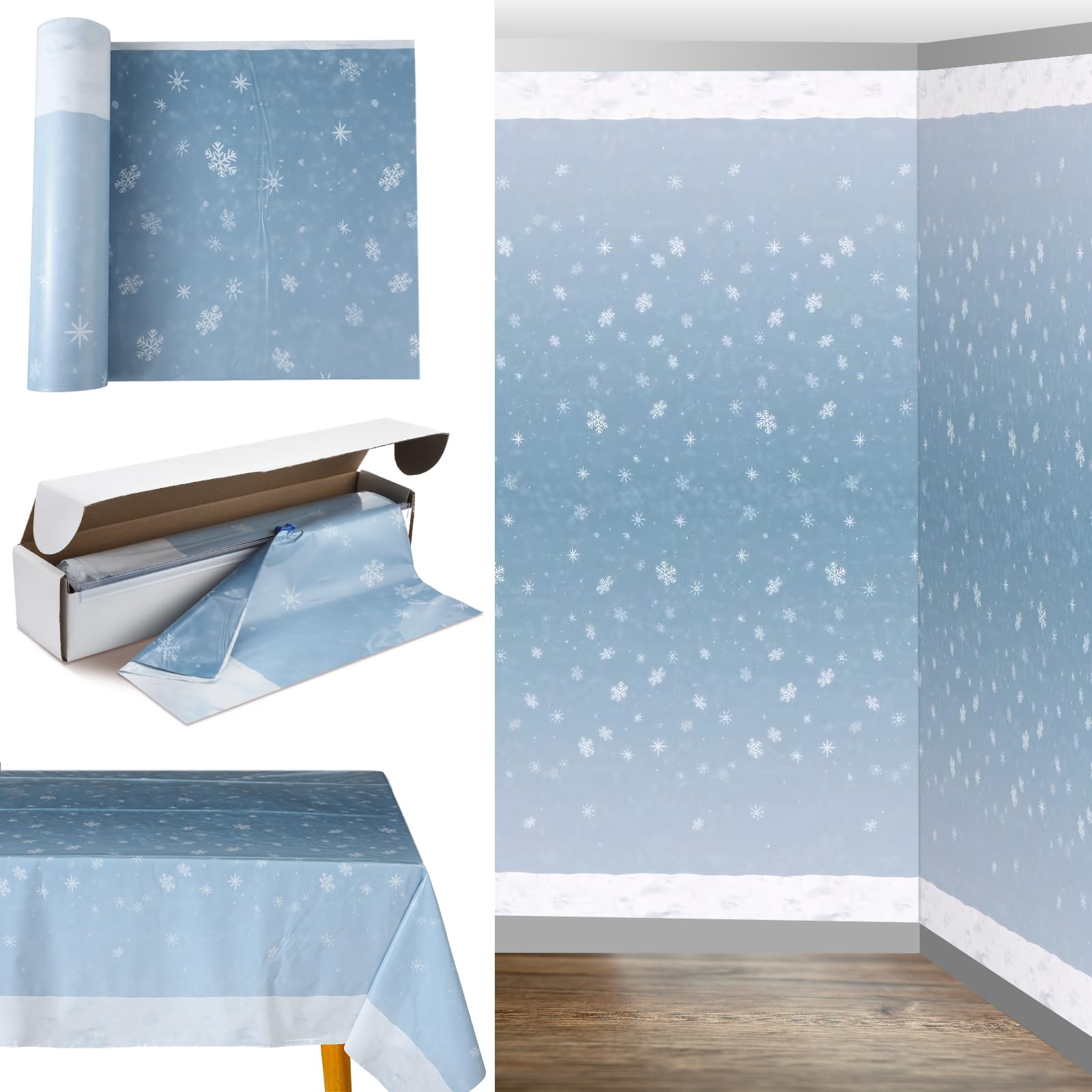 Oudain 54 Inch x 100 ft Winter Snowflakes Tablecloth Roll Cutter Box