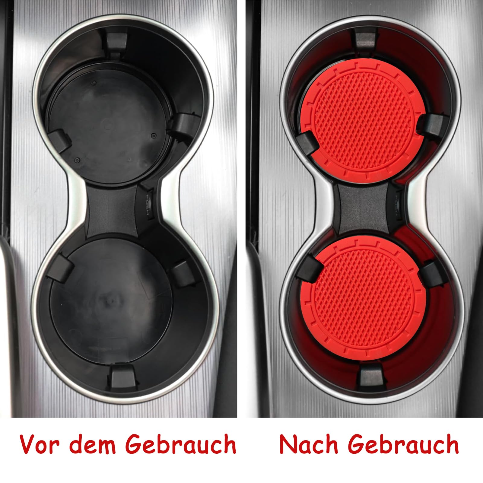 HZEL Sottobicchieri Auto In Silicone - 4 Pezzi, Diametro 7 Cm, Antiscivolo, Ammortizzanti - Accessori Universali Per SUV, Berlina, Camion - Colore Rosso - 2
