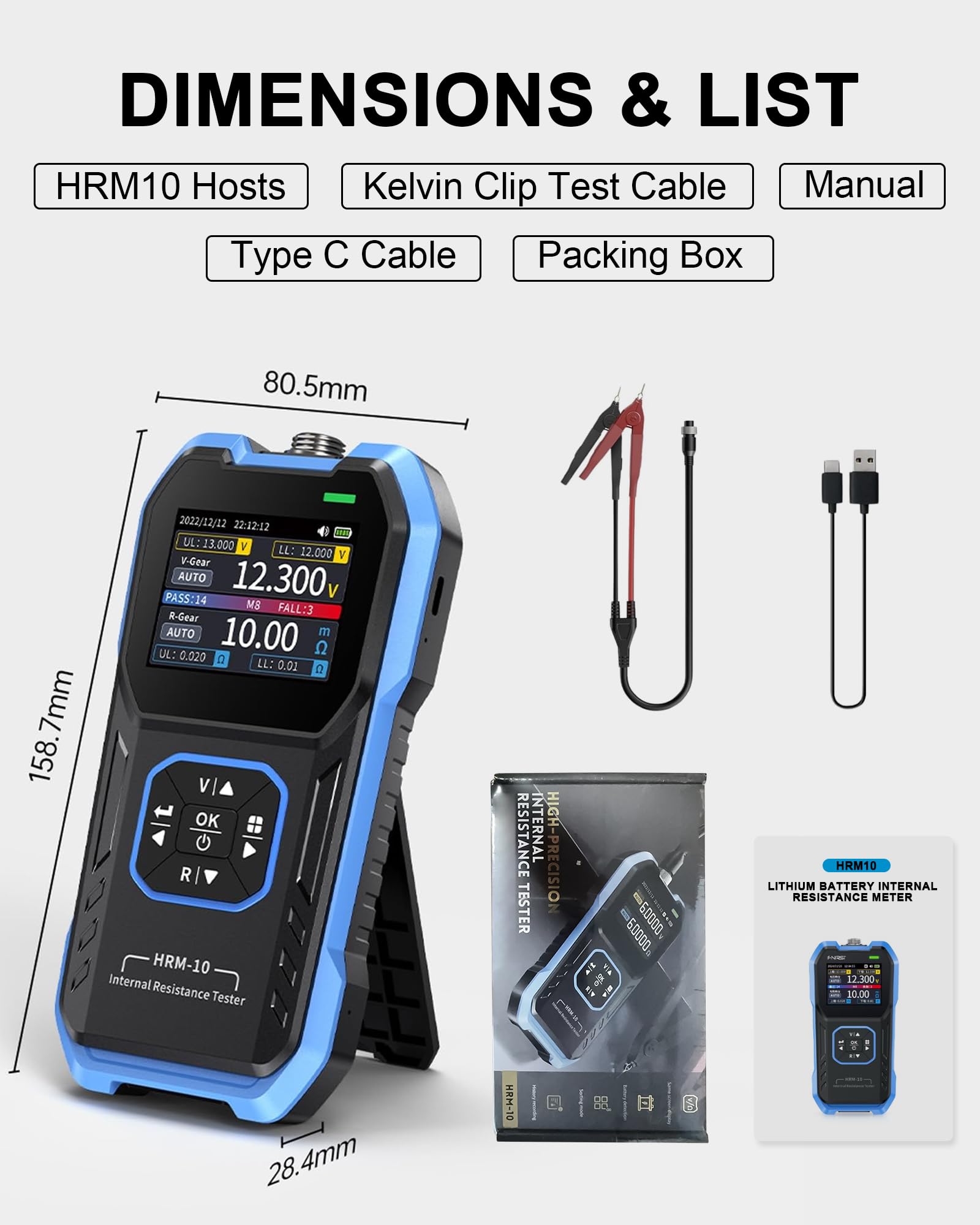 HRM-10 Batteria ad alta precisione Tester di resistenza interna 1-100V 20mΩ-200Ω 1KHz AC Data Storage Design portatile per auto, elettronica e fai da te GOLDCHAMP