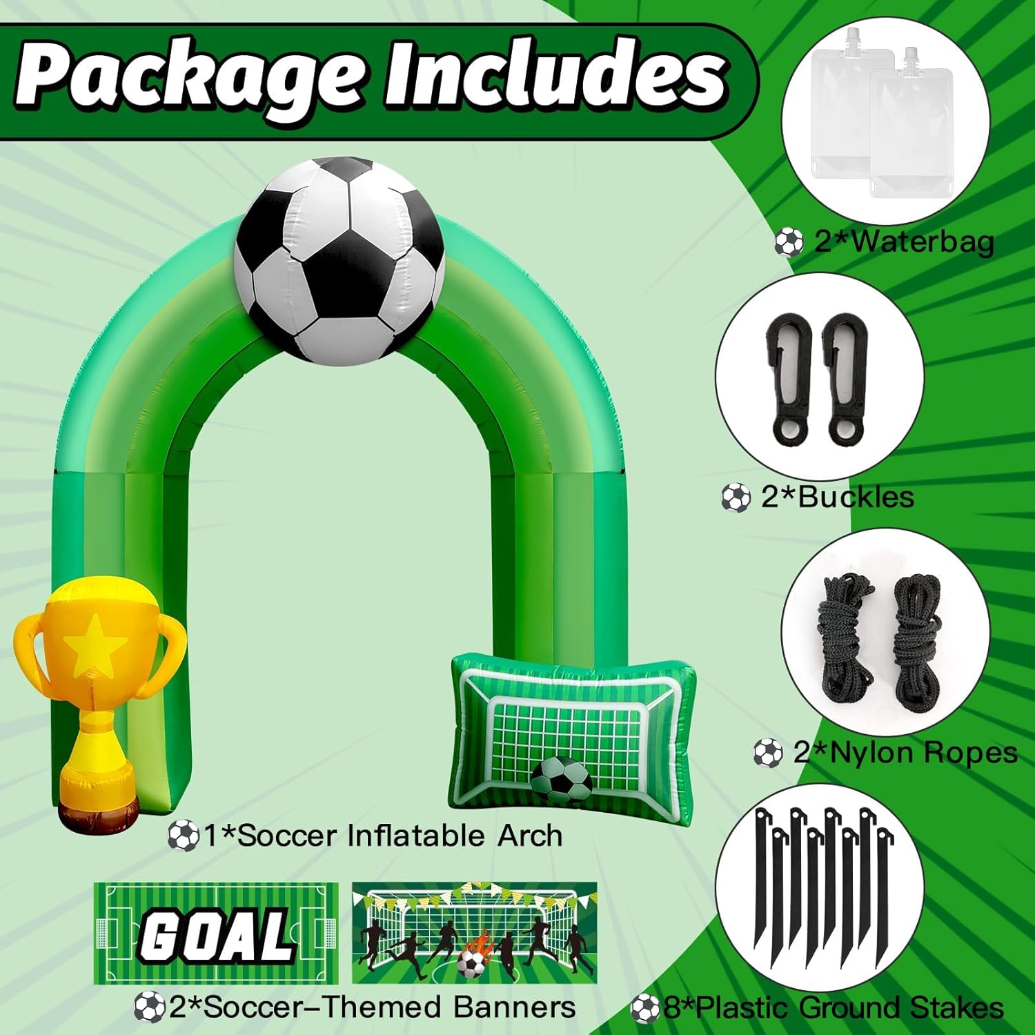 9 FT Giant Soccer Inflatable Arch for Soccer Birthday Party Decoration with “Goal” Banner 1 Blower and 5 LED Light for Soccer Field Club Team Coach Community Competition Outdoor Blow-up Decor