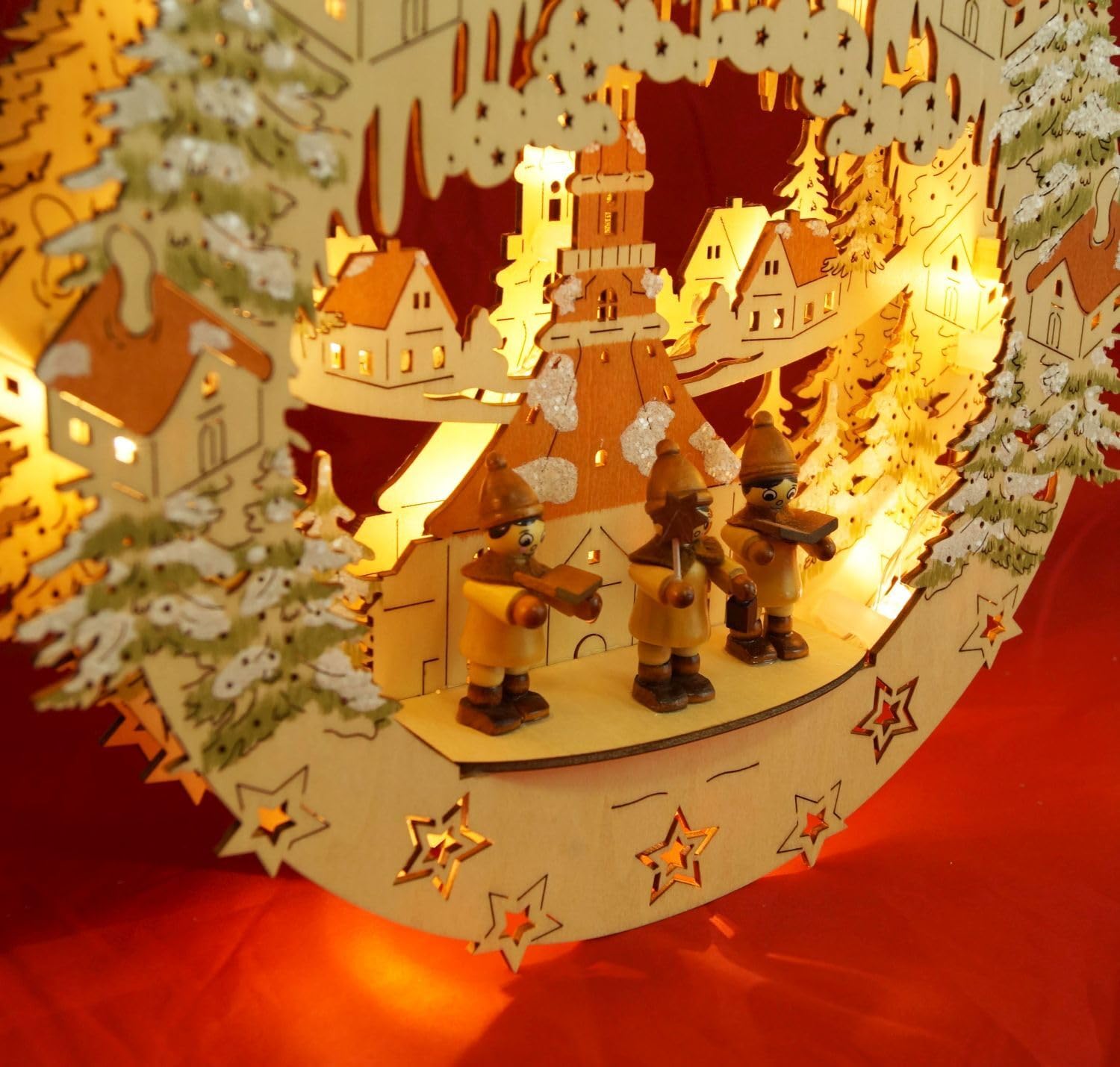 Wichtelstube-Kollektion Holz Fensterbild Seiffener Kirche mit Kurrenden Weihnachtsdeko fürs Fenster, 30 x 6 x 28 cm inkl. Adapter 4,5 V; LED Fensterbilder Weihnachten