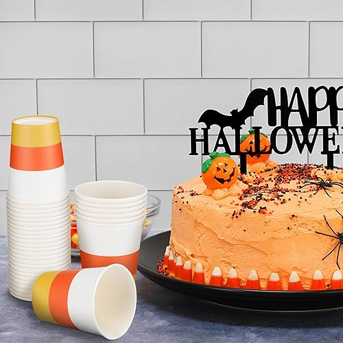 Miniatura 5 de Sliner 100 tazas de papel de maíz de caramelo de otoño de 9 onzas, tazas de calabazas de Acción de Gracias, tazas de papel desechables de otoño para