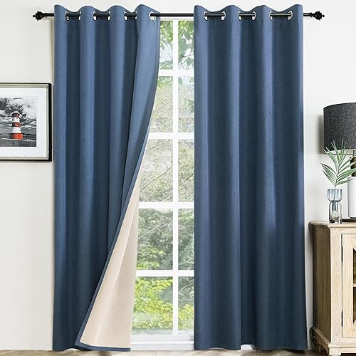 Cortinas opacas para dormitorio, cortinas con aislamiento térmico con ojales para sala de estar de 63 pulgadas de largo, juego de 2 paneles de