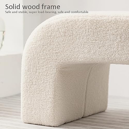 Miniatura 7 de QQXX Banco de terciopelo moderno mesa de centro rectangular banco otomano tapizado de sherpa reposapiés de piel sintética para dormitorio pasillo