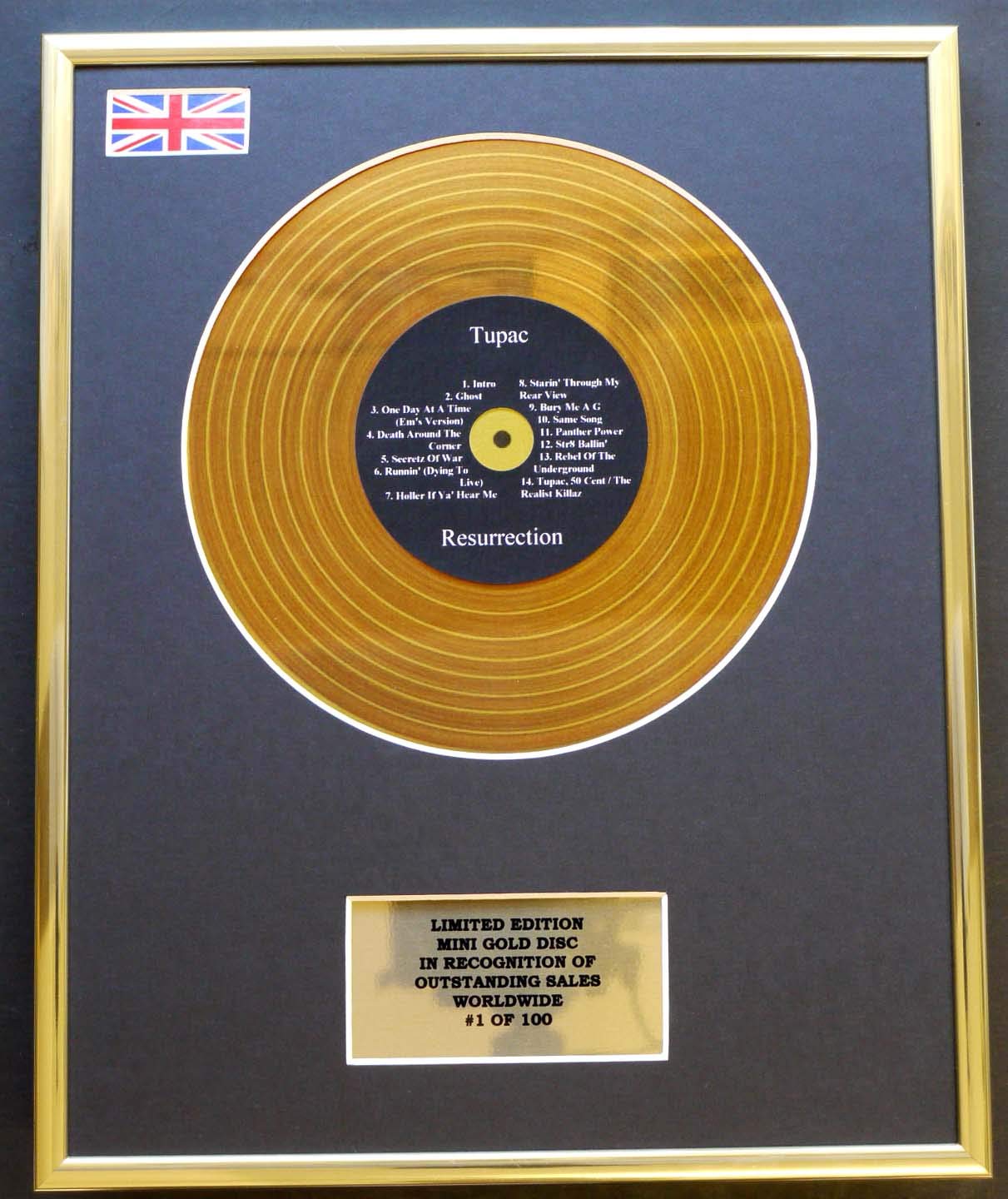 Limited Edition Mini Gold Disc Display Gold Tupac/Mini Disc Display/Limited Edition/Coa/ Resurrection