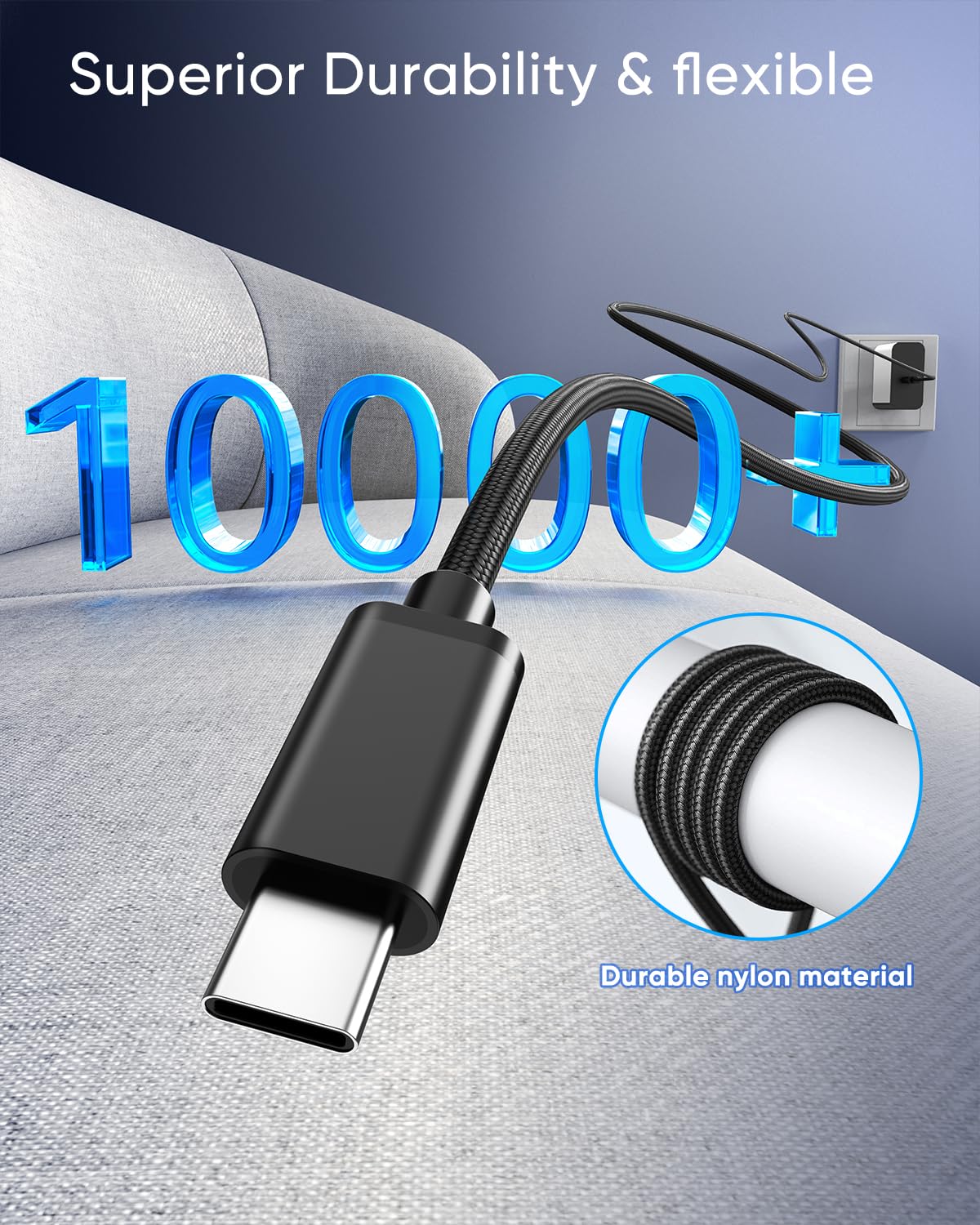 65W Chargeur Rapide USB C pour Steam Deck, pour Nintendo Switch 2 &ROG Ally | Adaptateur Secteur Pliable PD3.0 avec 3M/10FT Câble, pour Station D'accueil TV/Chargeur Switch 2 Console pour PlayStation