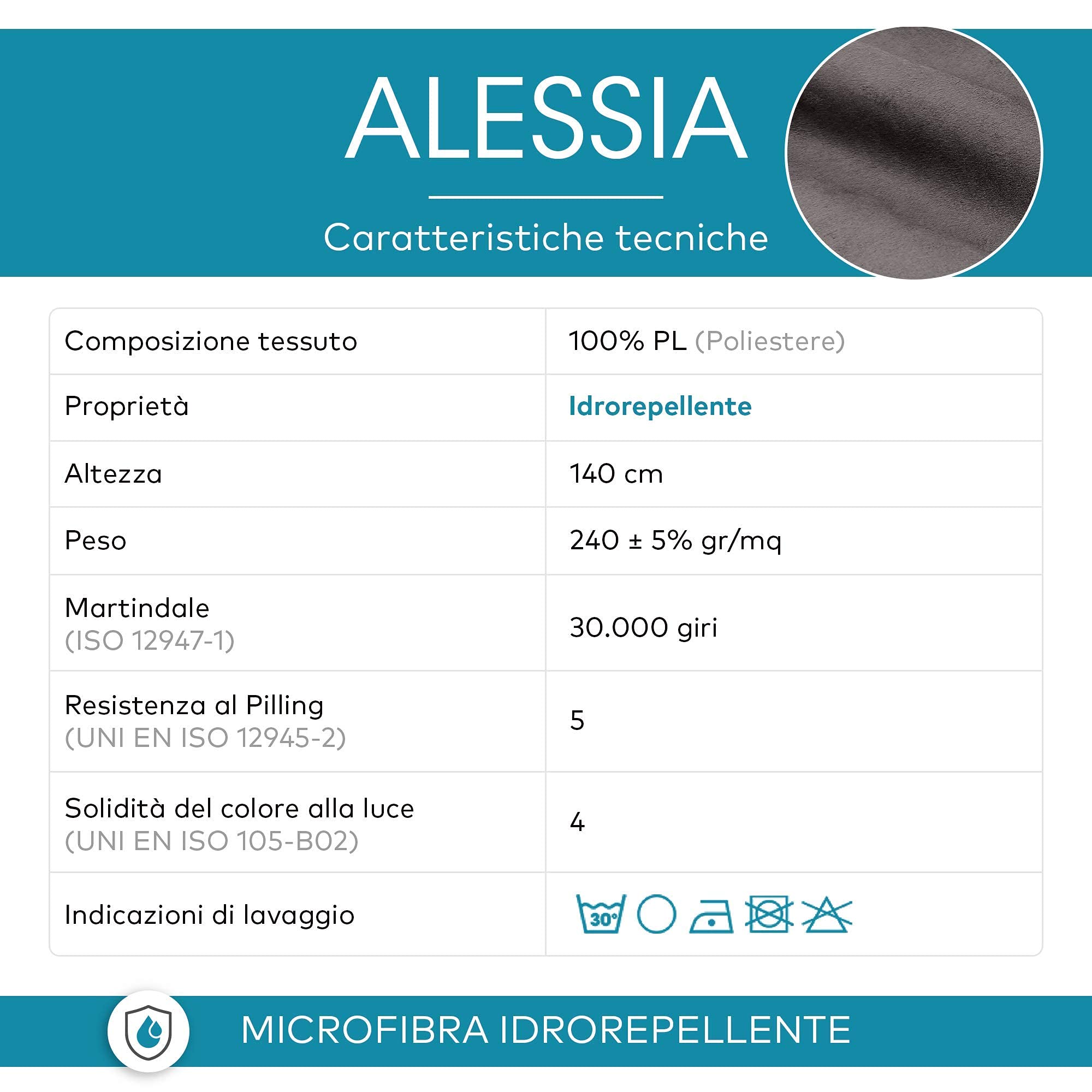 DESHOME Alessia 5 Meter - Stoff Meterware aus wasserabweisendem Mikrofaser, Stoffe für Sofa, Kissen, Möbelstücke, Stühle Beziehen Schwarz