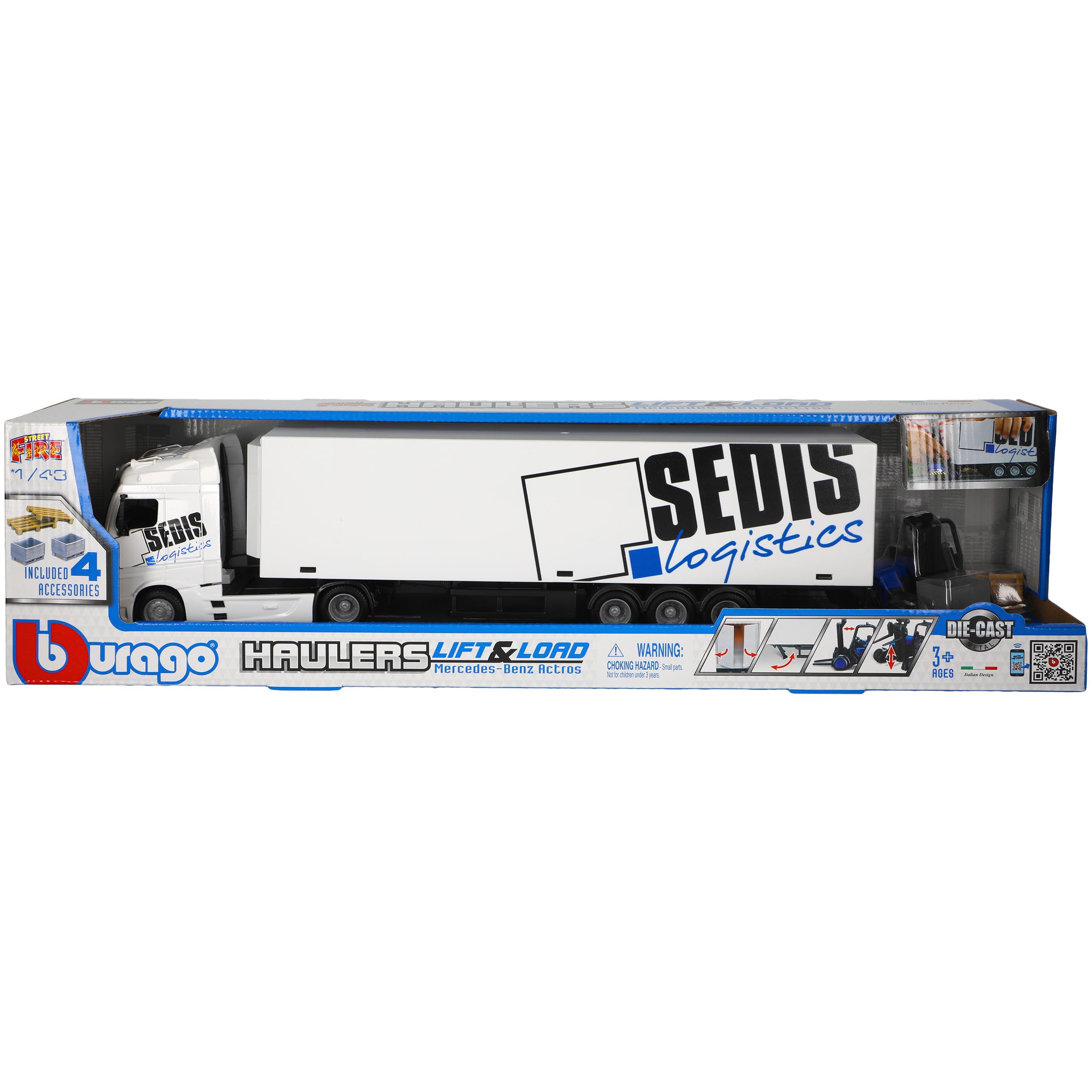 Generisch Mercedes-B Actros 2545 Weiss Sattelschlepper mit Gabelstapler 1/43 Burago Modell Auto