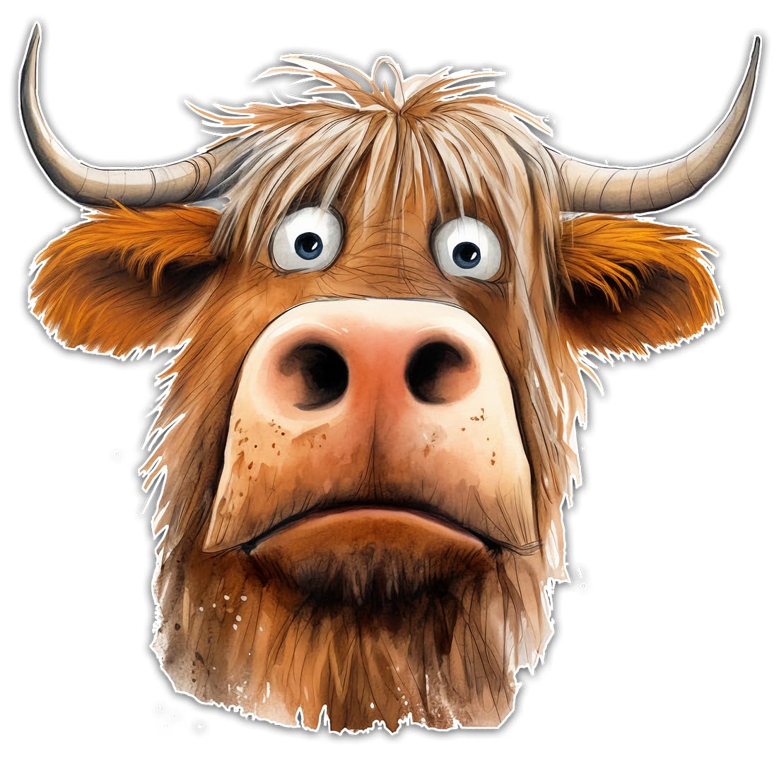 Hodge Creations Brown Funny Highland Cow Pack Of 4 Vinyl Decal Sticker Scrapbook Car Wall Tile Furtniture Bumper Sticker Window