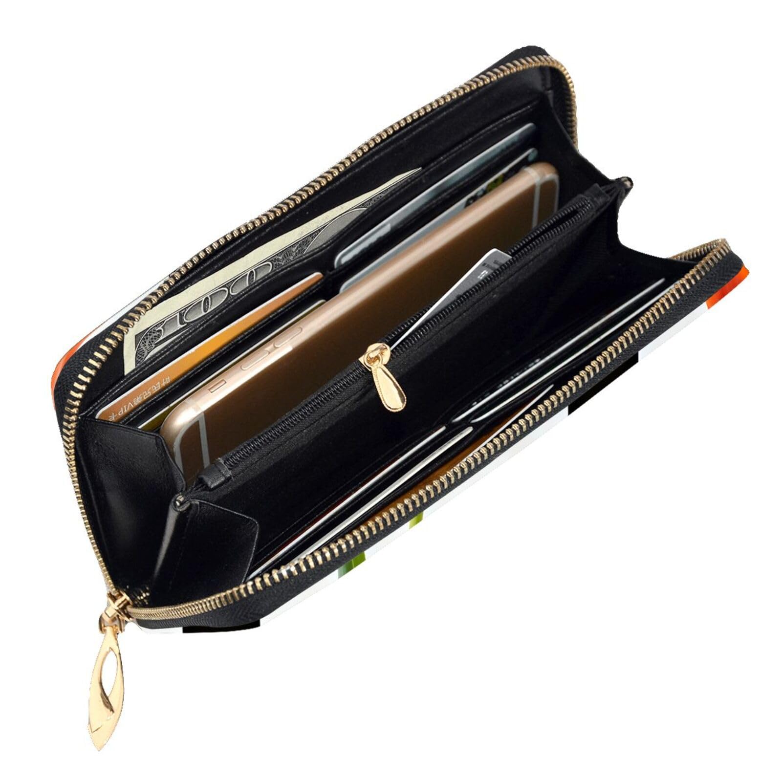 Cartera larga y grande de piel con cremallera, diseño de perlas