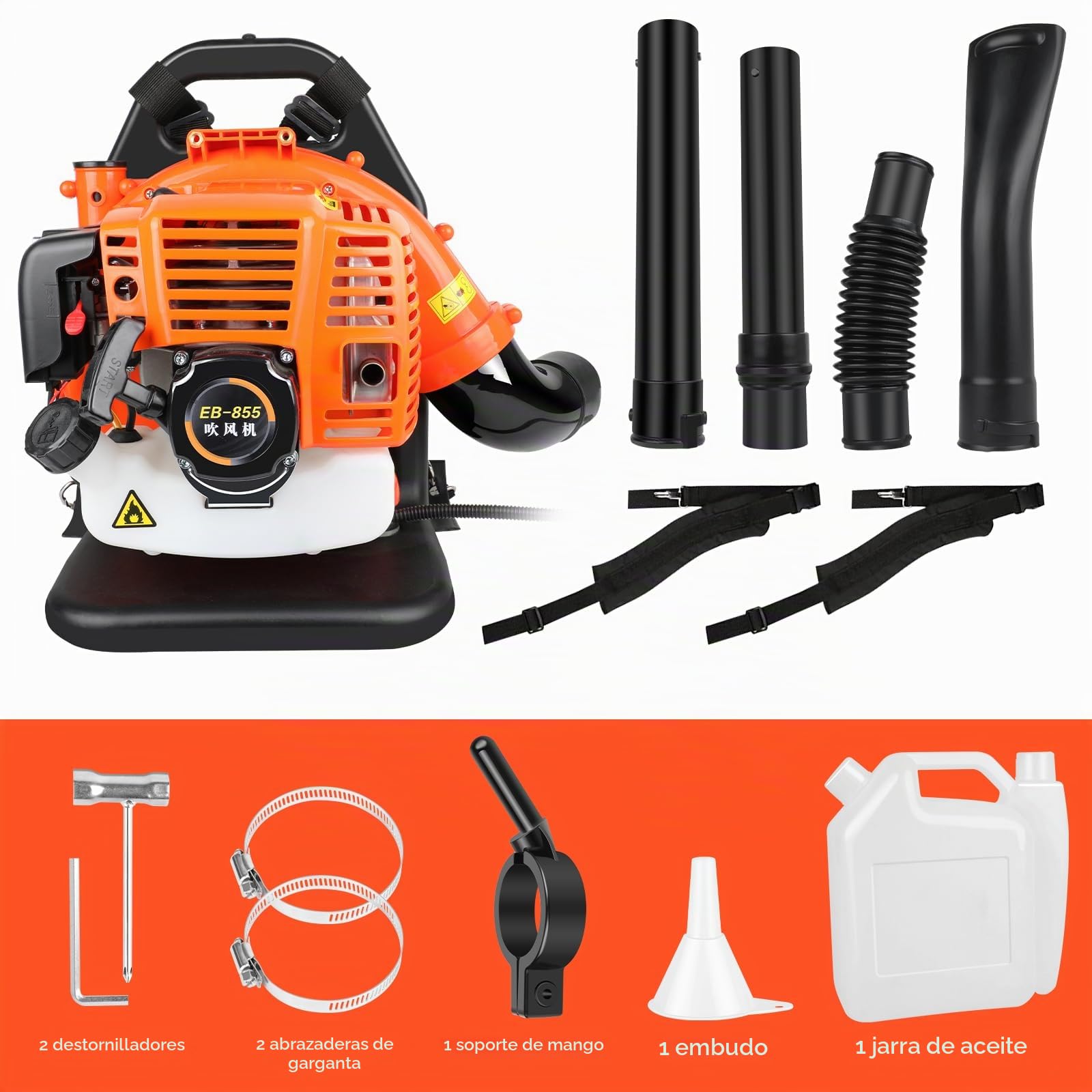 LabTEC Soplador de hojas a gas de 2 tiempos, soplador de hojas de mochila de gasolina de 43 cc, soplador de jardín inalámbrico de velocidad ajustada para limpiar patios, hojas, corte de hierba