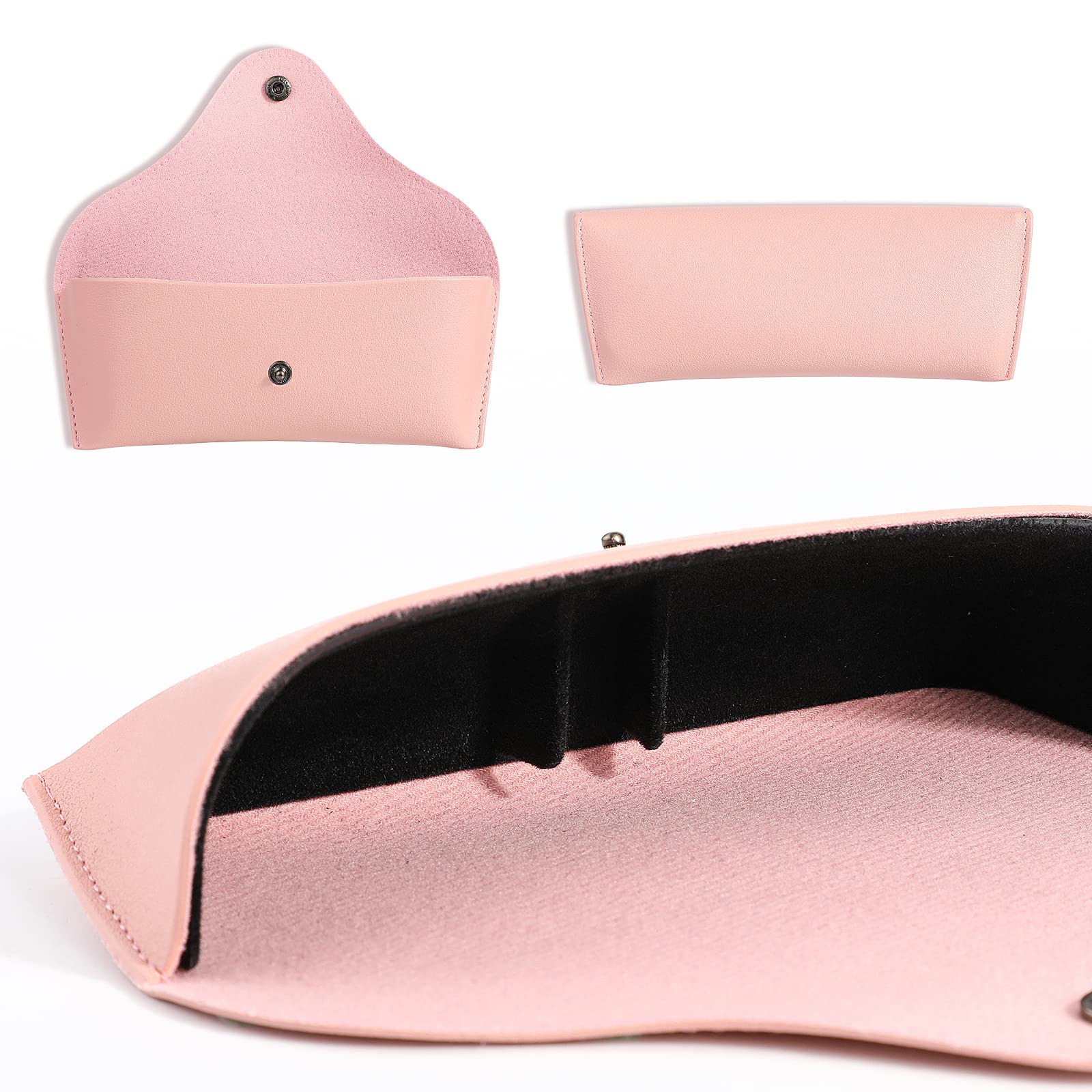 Hifot funda gafas cuero 2 piezas, PU cuero suaves viaje Estuche para Gafas de caso bolsa mujer hombre niño (Rosa&blanco)