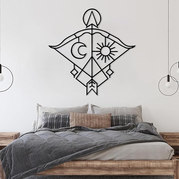 YDONVTI Metal Sun and Moon Wall Decor, Sagittarius Sign Metal Wall Art, Zodiac Sign Home Sculpture, Astrology Home Sculpture, Boho Room Art, Decoration for Living Room (Black, 19x19in/ 47x47cm)