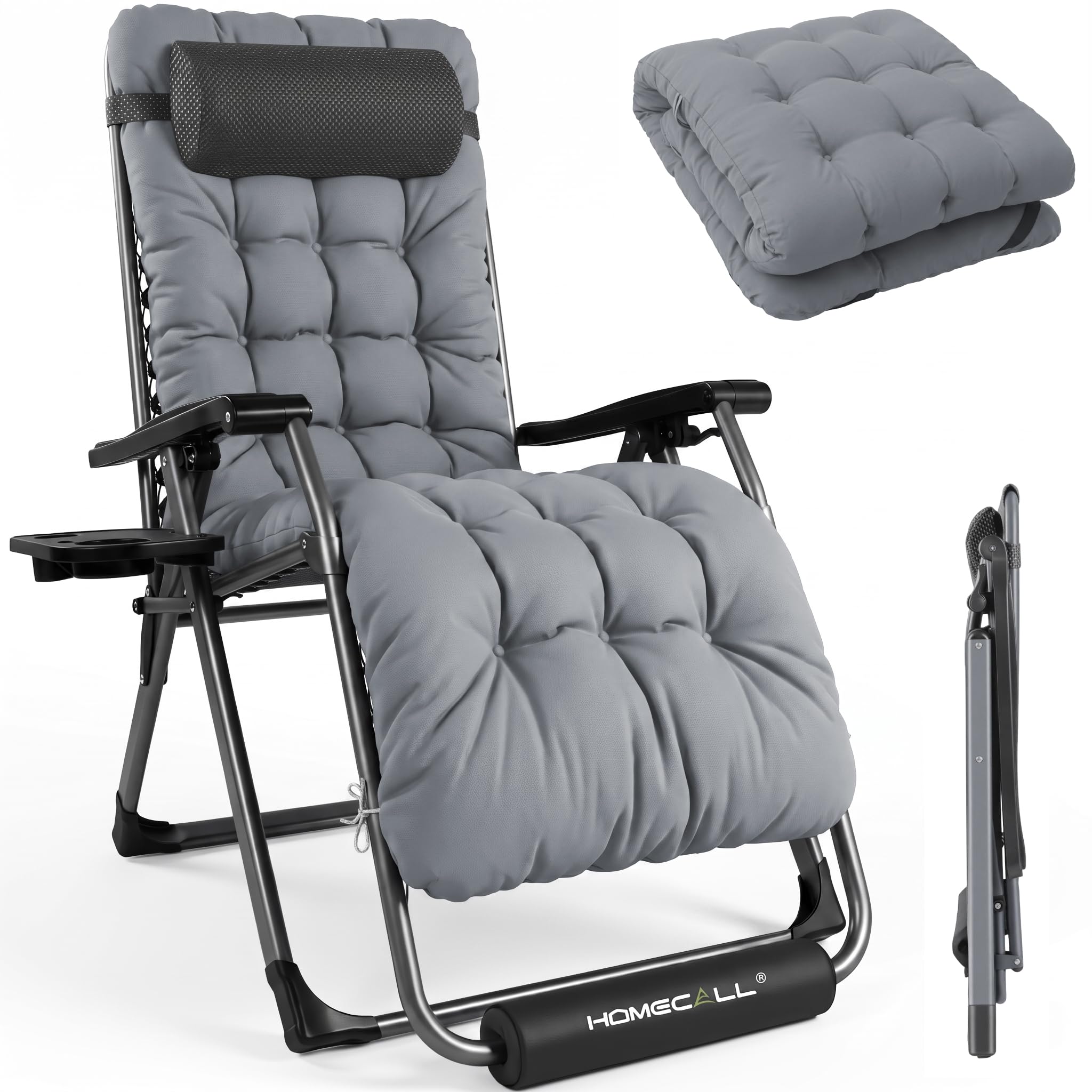 Homecall Liegestuhl Klappbar Gartenliege Sonnenliege Wetterfest mit Kissen Verstellbare Rückenlehne Zero Gravity Chair Relaxliege Bis 150 KG für Garten Terrasse Balkon XXL