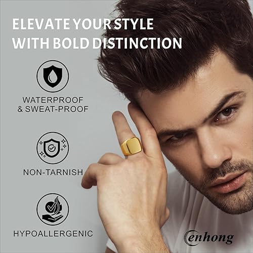 Miniatura 2 de Anillo de motero enhong, sello, anillo de acero pulido sólido, para hombre, ideal como regalo, tamaño de 17-38cm, color oro, negro o plata