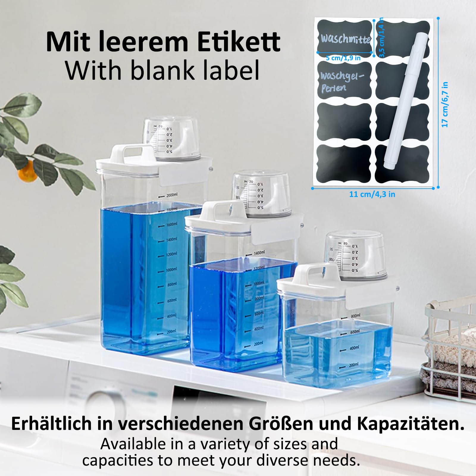Contenitore per Detersivo, 2 pezzi 1800ml Dispenser Ermetico per Detersivi con Misurino, Scatola per Detersivi Multifunzionale,Scatola per Conservazione del Detersivo in Polvere, Per Polvere da Bucato