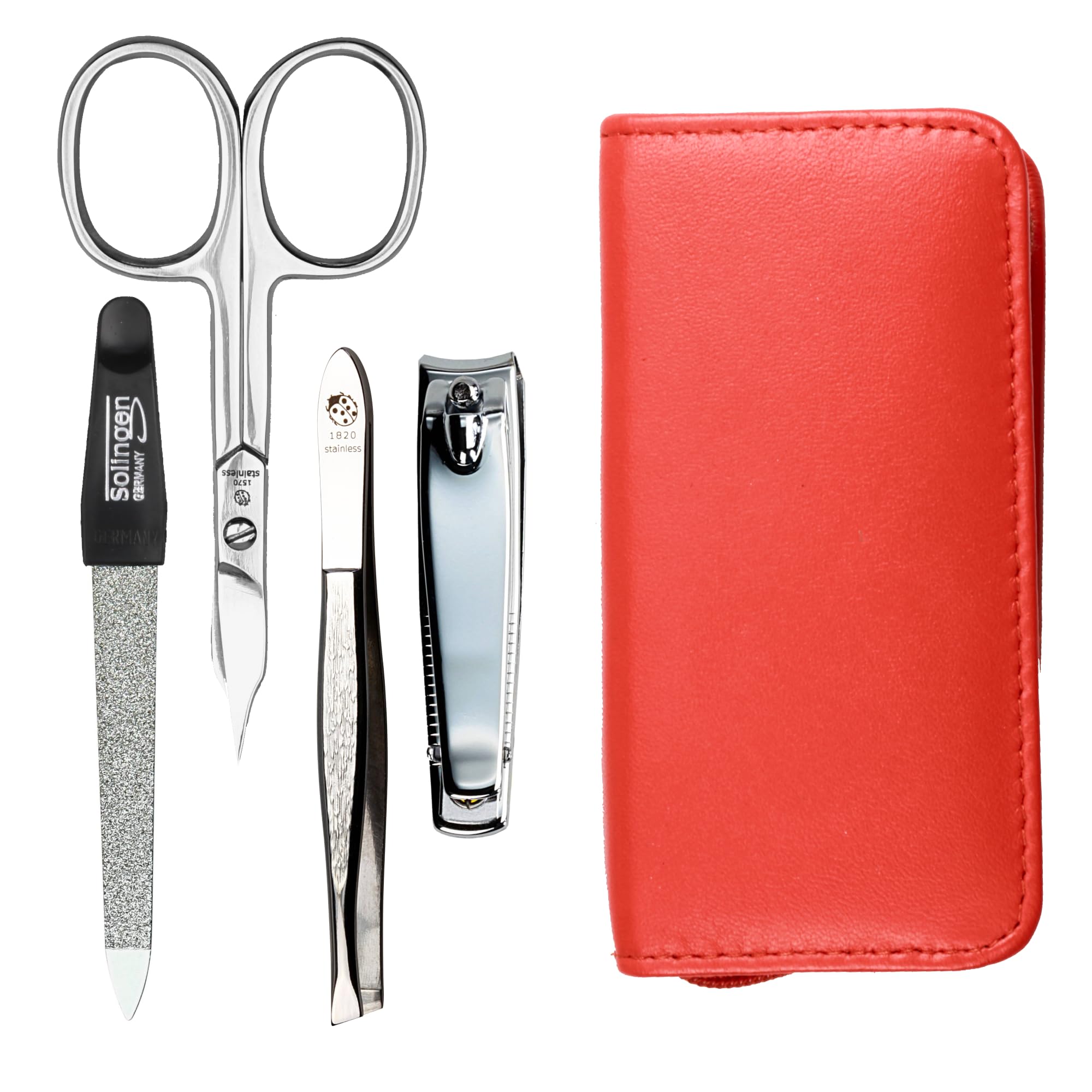 Manicure Set 4-Piece Travel Case, Nail Scissors, Nail Clippers, Nail File and Tweezers