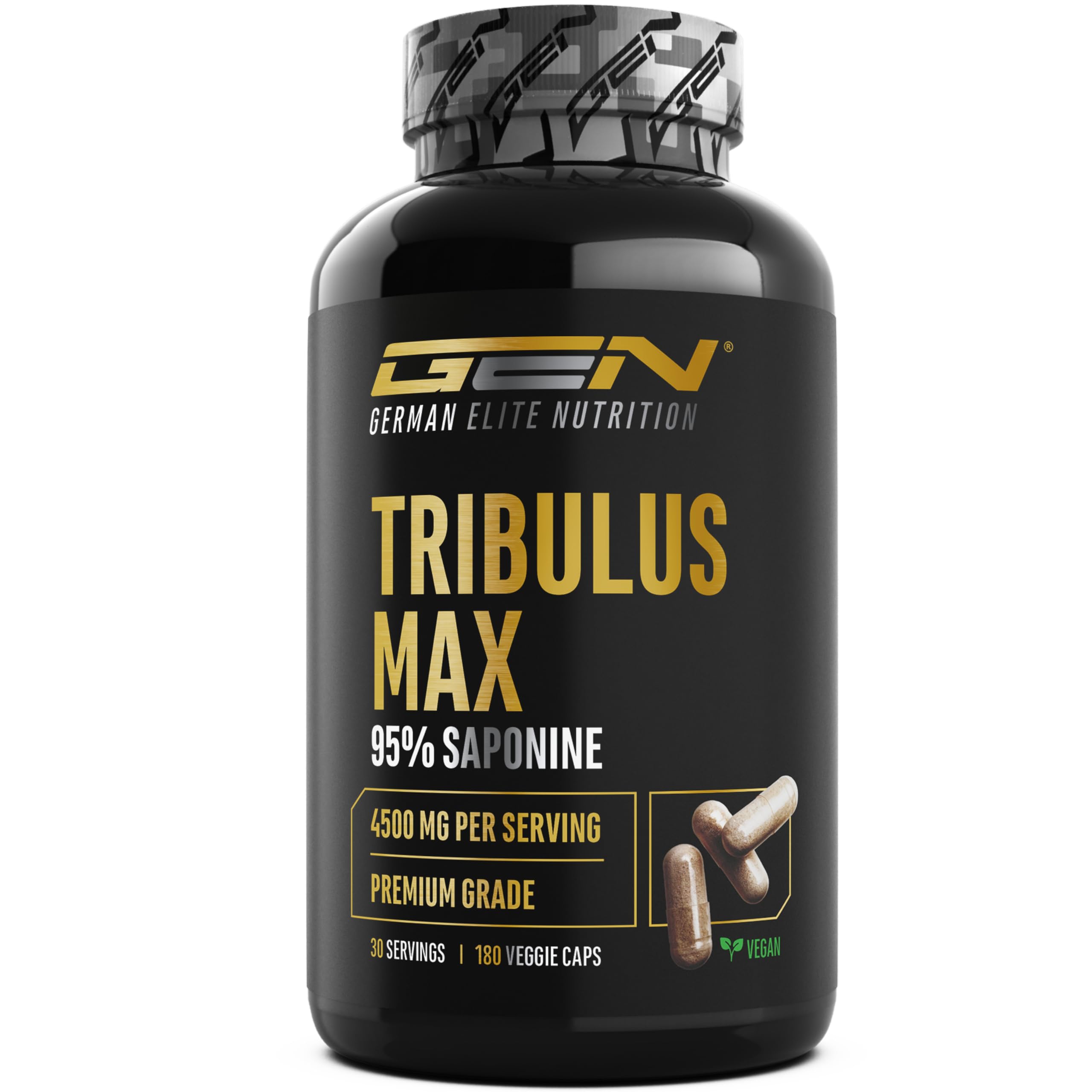 Tribulus Max - 180 capsules - Hautement Dosé avec 4500 mg par Dose Journalière - Premium : 95% Saponines - Extrait pur de Tribulus Terrestris 10:1 - sans Additifs Inutiles, Végan
