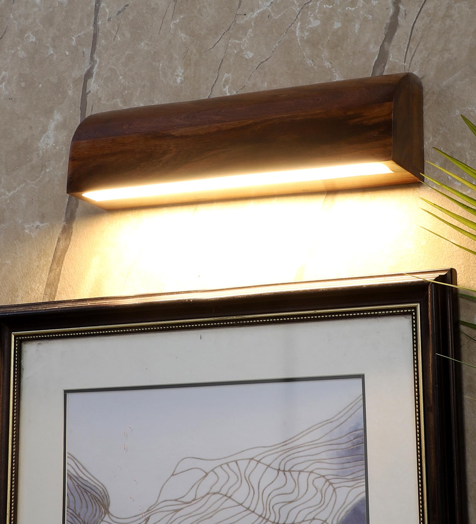 Green House Fully Handmade Sheesham Wood Wall Lamp | Mirror/Picture/Vanity/Dressing Table Light | in-Built 5W Warm White LED | Home Decor Lighting | Bedroom, Living Room, Dressing Room, Mandir