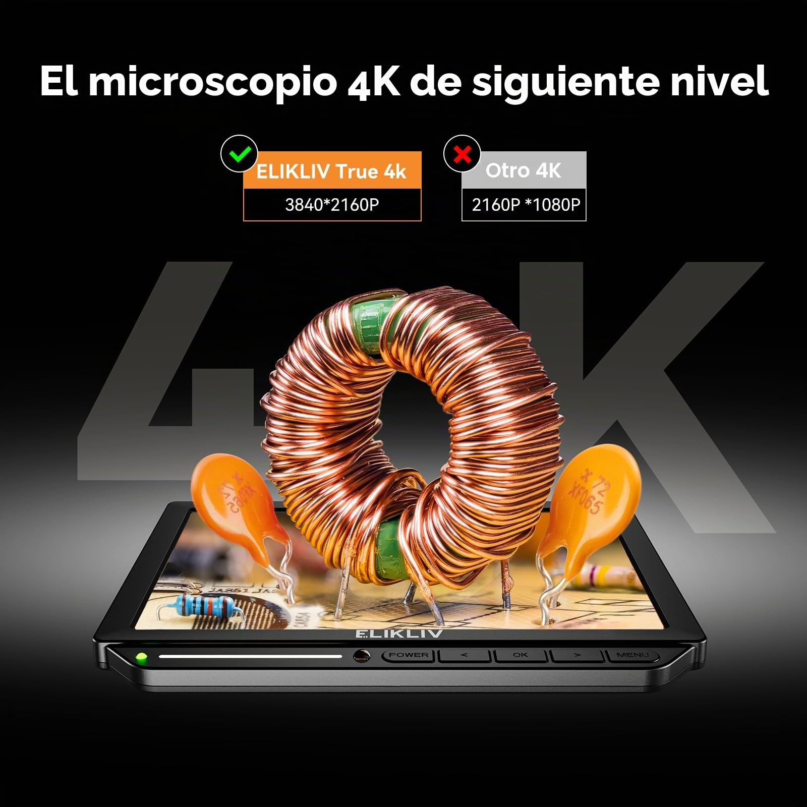 Elkliv EM4k Flexible 4k Microscopio Digital de Soldadura, Microscopio HDMI de 10,1 Pulgadas con Soporte，Microscopios de Moneda 52MP, Lámpara de Anillo, Almohadilla de Soldadura de Silicona