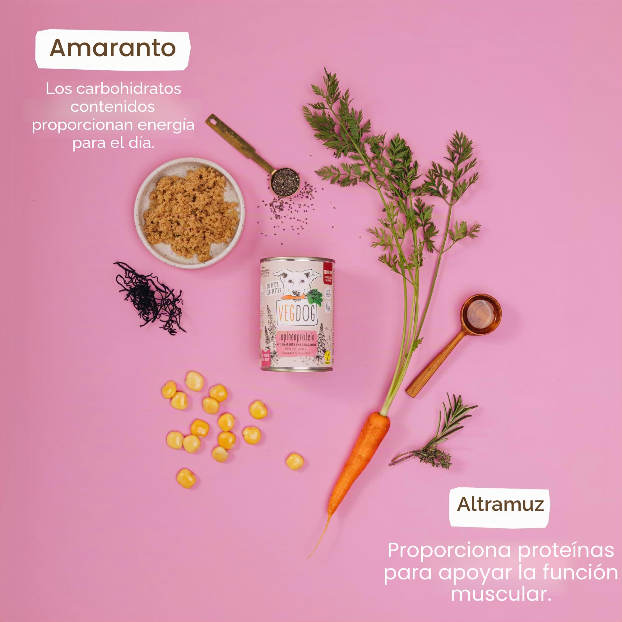 VEGDOG Comida húmeda Vegana Sensitive para Perros Adultos sensibles con proteína de altramuz y Amaranto, alimento Completo sin Cereales para Personas alérgicas con Fuente Alternativa de proteínas, | Con proteína de altramuz – alimento completo bien digeri
