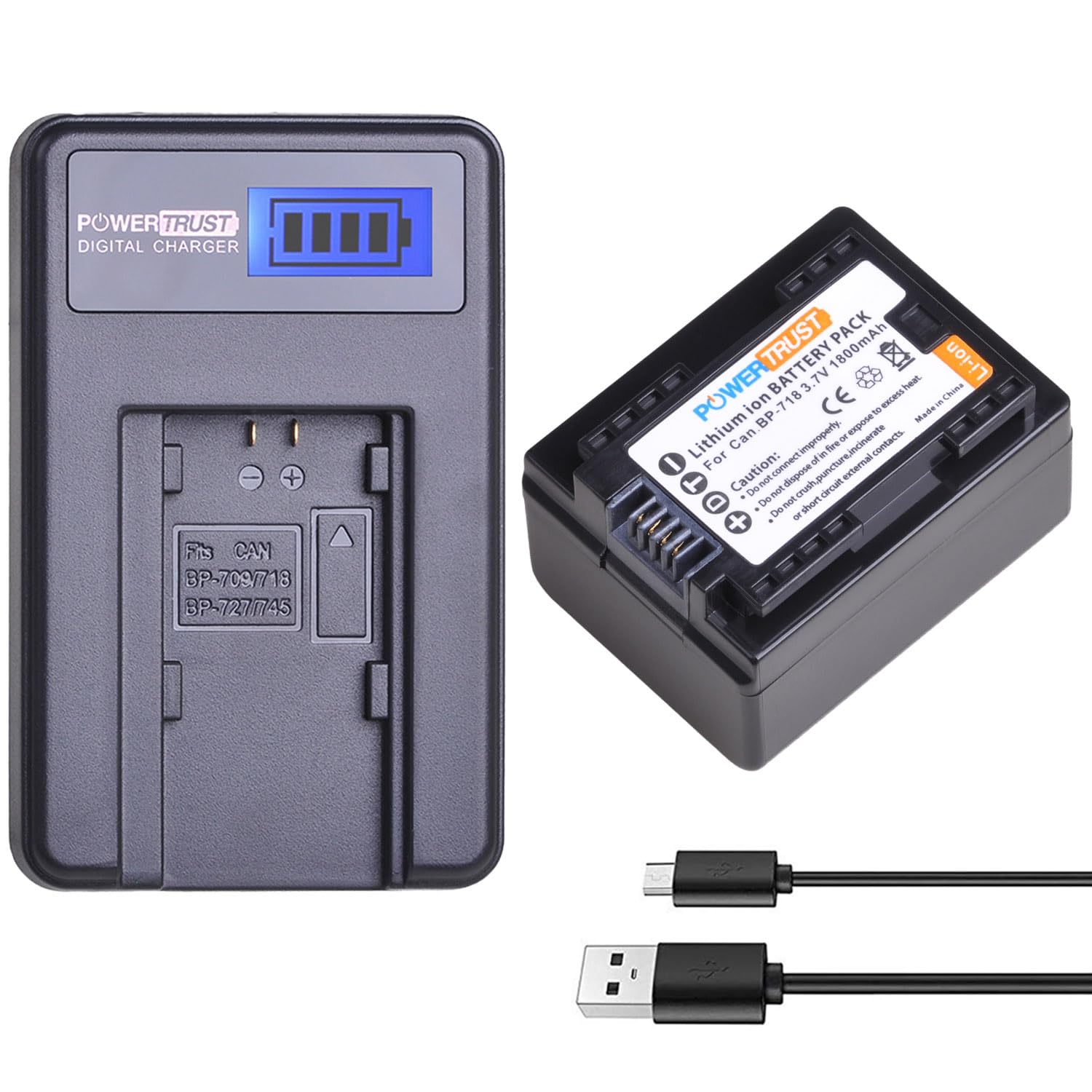 PowerTrust 1Pack BP-718 BP718 Battery + LCD USB Charger for Canon BP-709,BP-745,BP-727,CG-700 HFR80, HFR82, HFR800, HFR70, HFR72, HFR700, HFM500,