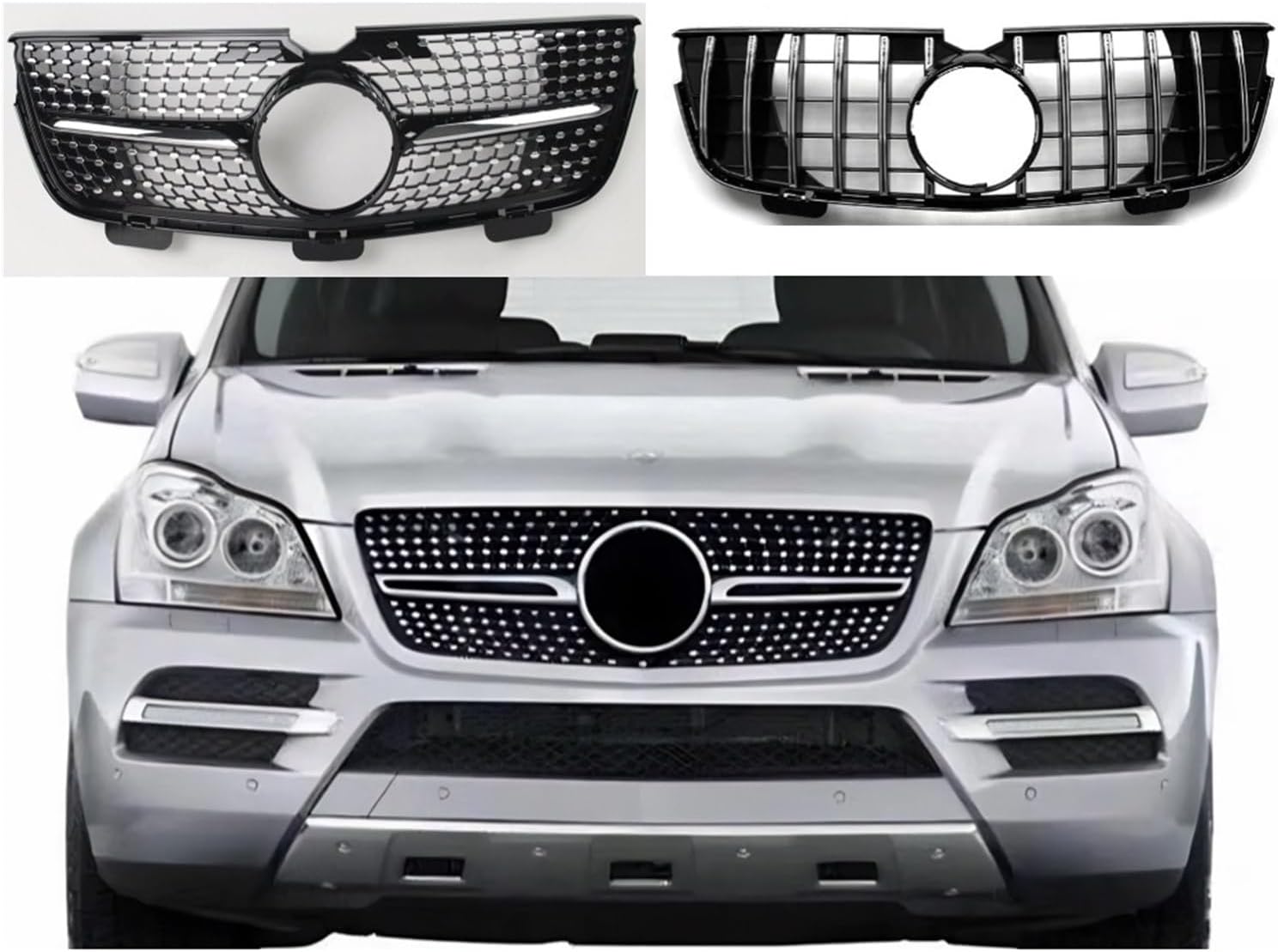 Compatible with Mercedes Benz GL X164 2007-2012 Front Bumper Grille Upgrade Middle Hood Mesh Refit Tuning GL320 GL350 GL450 GL550(SILVER1)