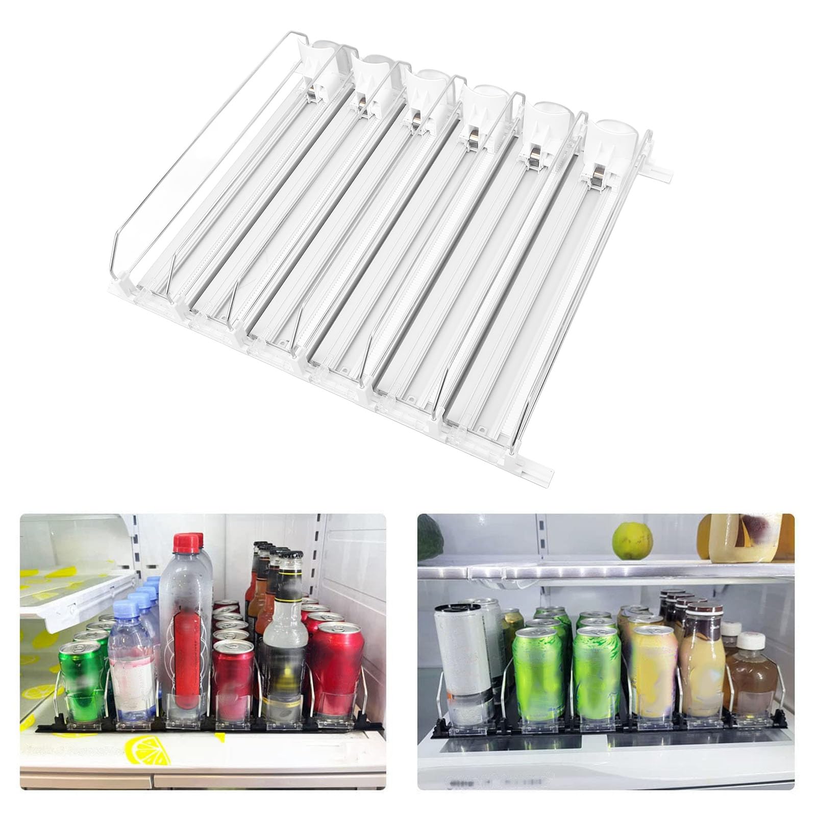Organizador de Bebidas para Nevera, Dispensador Automático de Latas de Refresco, Soporte Ajustable para Latas de Refresco, Organización de Bebidas (WHITE)