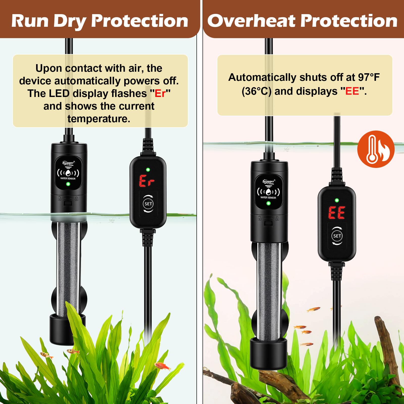 hygger Mini Chauffage Aquarium 50W, Submersible Chauffages pour Aquarium avec Contrôleur de la Température Aquarium Heater de Tortue pour 19 à 38 litres
