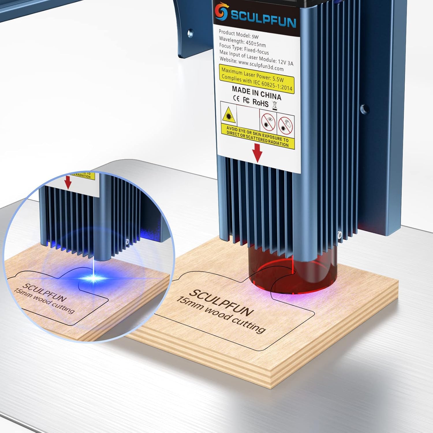 Sculpfun 5W Grabador Laser, Cortadora Laser, 10mm Madera Cortadora Grabador Láser Kit, Laser Engraver para Madera, Metal, Acrílico, Area de trabajo 410 mm x 415 mm