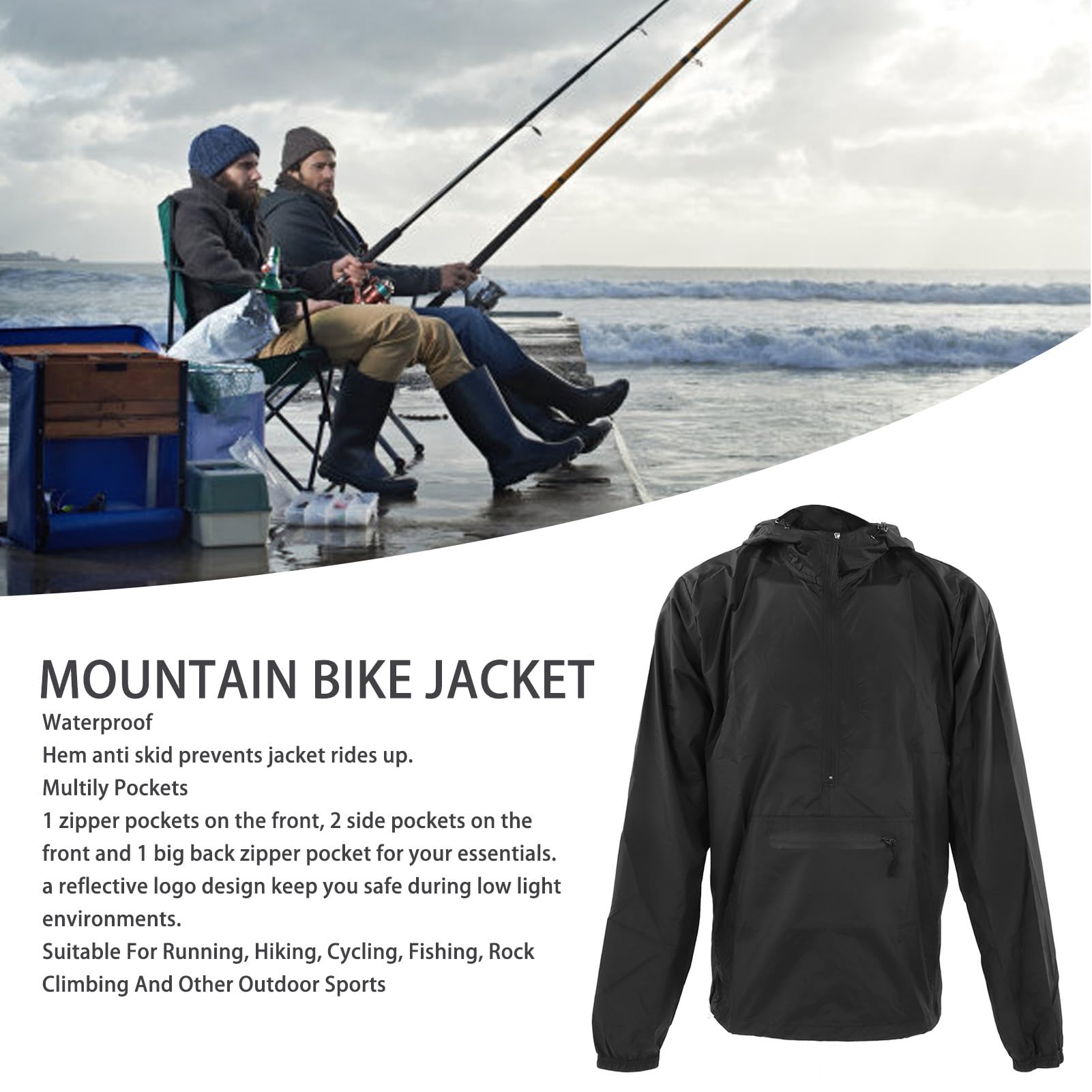 Cortavientos de Ciclismo Transpirable, Ligero, Impermeable, Cortavientos para Bicicleta con Capucha, Chaqueta Reflectante de Seguridad para Montar en Motocicleta, Escalada (negro)