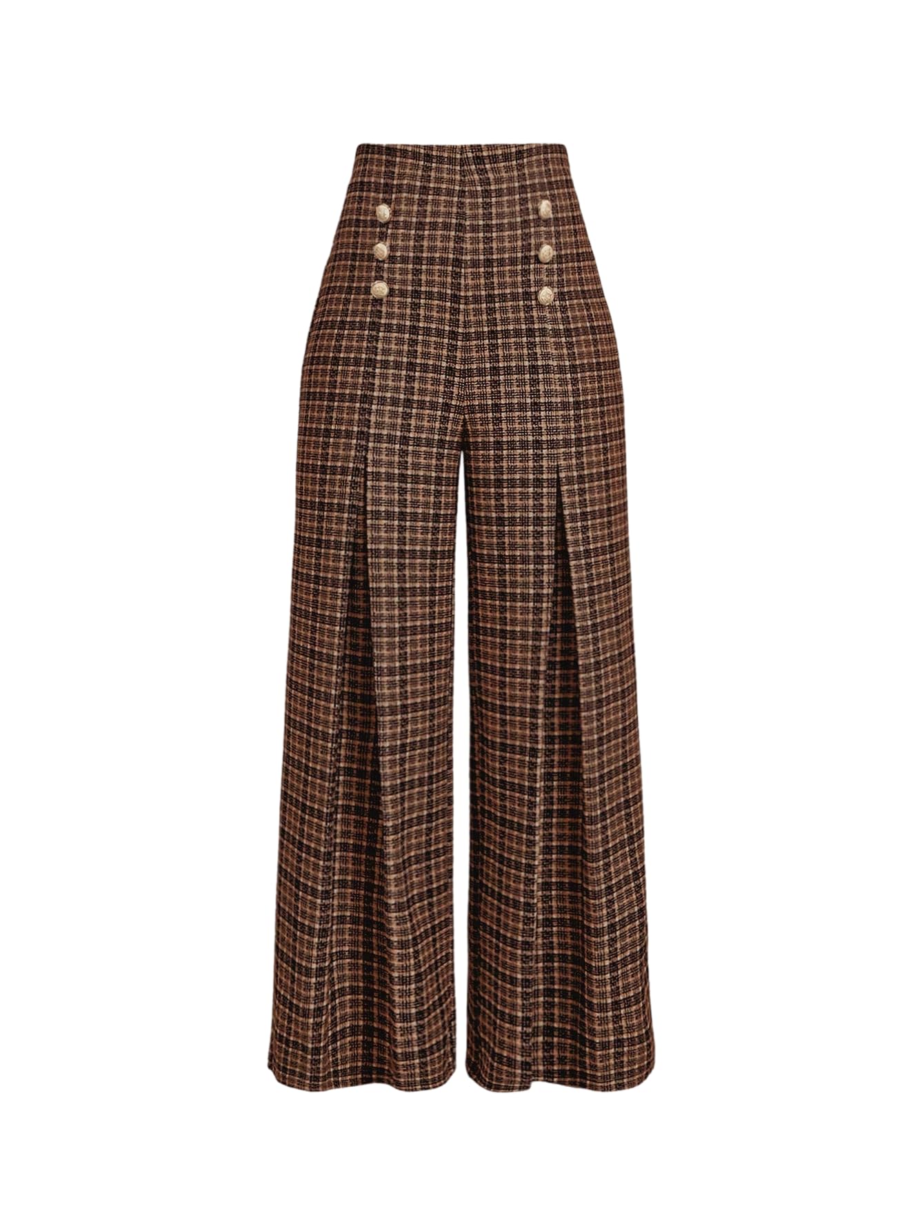 SOLY HUX Womens Plus Size Plaid Pants High Waisted Wide Leg Pants Work Office Trousers