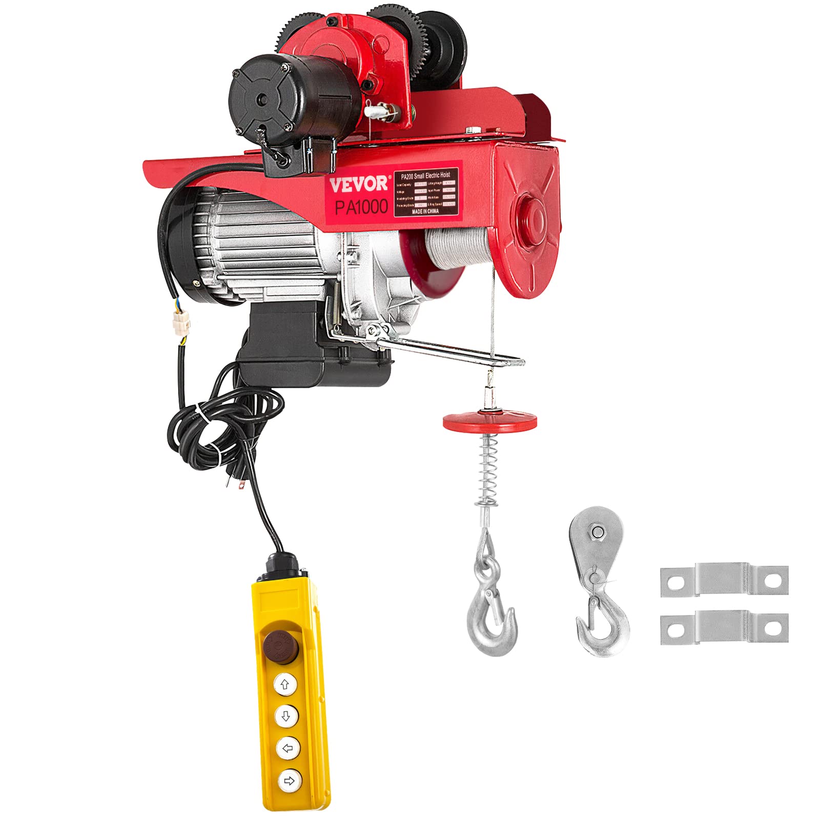 VEVOR Sollevamento Paranco Elettrico a Fune con Carrello 1000kg 220V, Paranco Elettrico Colore Rosso Altezza di Elevazione 3 m / 10 Piedi