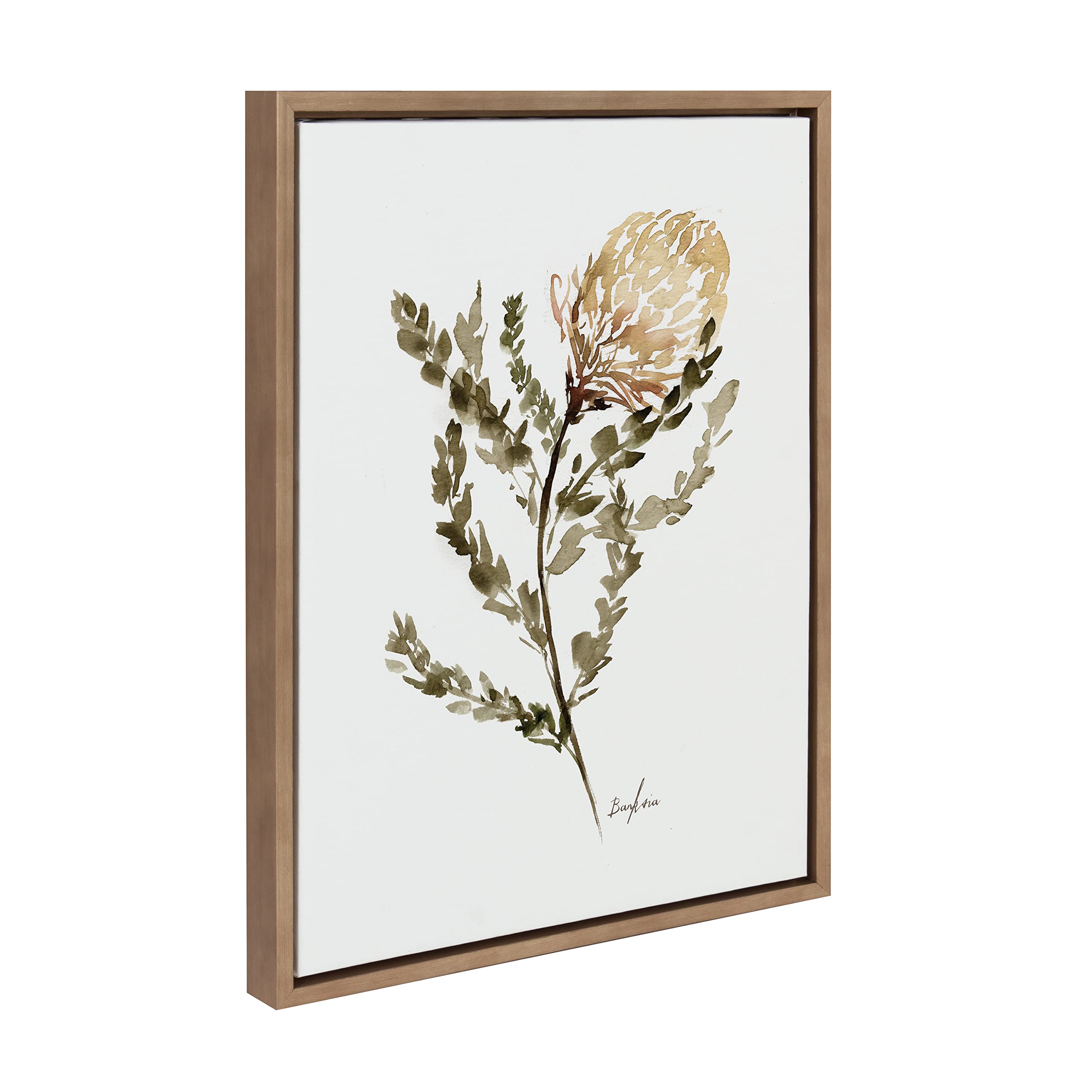 Kate and Laurel Sylvie Wild Banksia Framed Canvas Wall Art by Sara Berrenson, 18 x 24, Gold, Decorative Flower Art for Wall